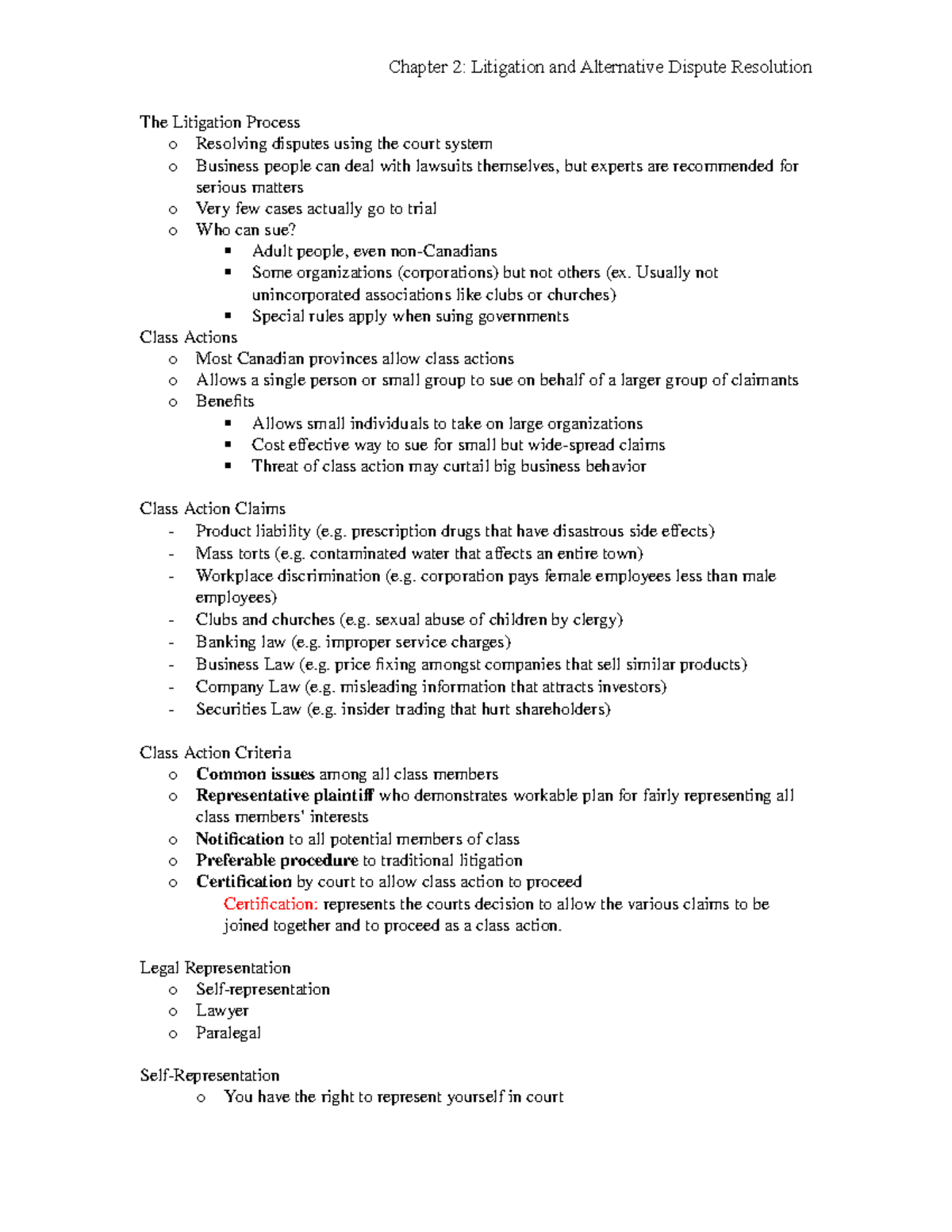 LAW122 Chapter 2 - Chapter 2: Litigation and Alternative Dispute ...
