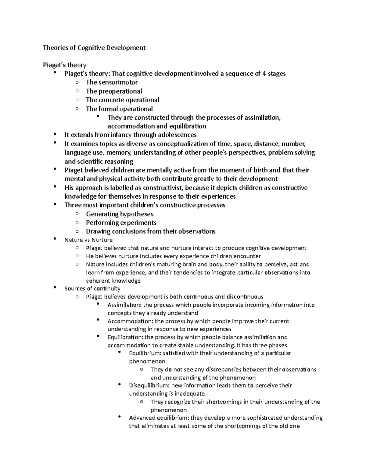 PSYC2110 Development Psychology Chapter 4. Theories of Cognitive ...
