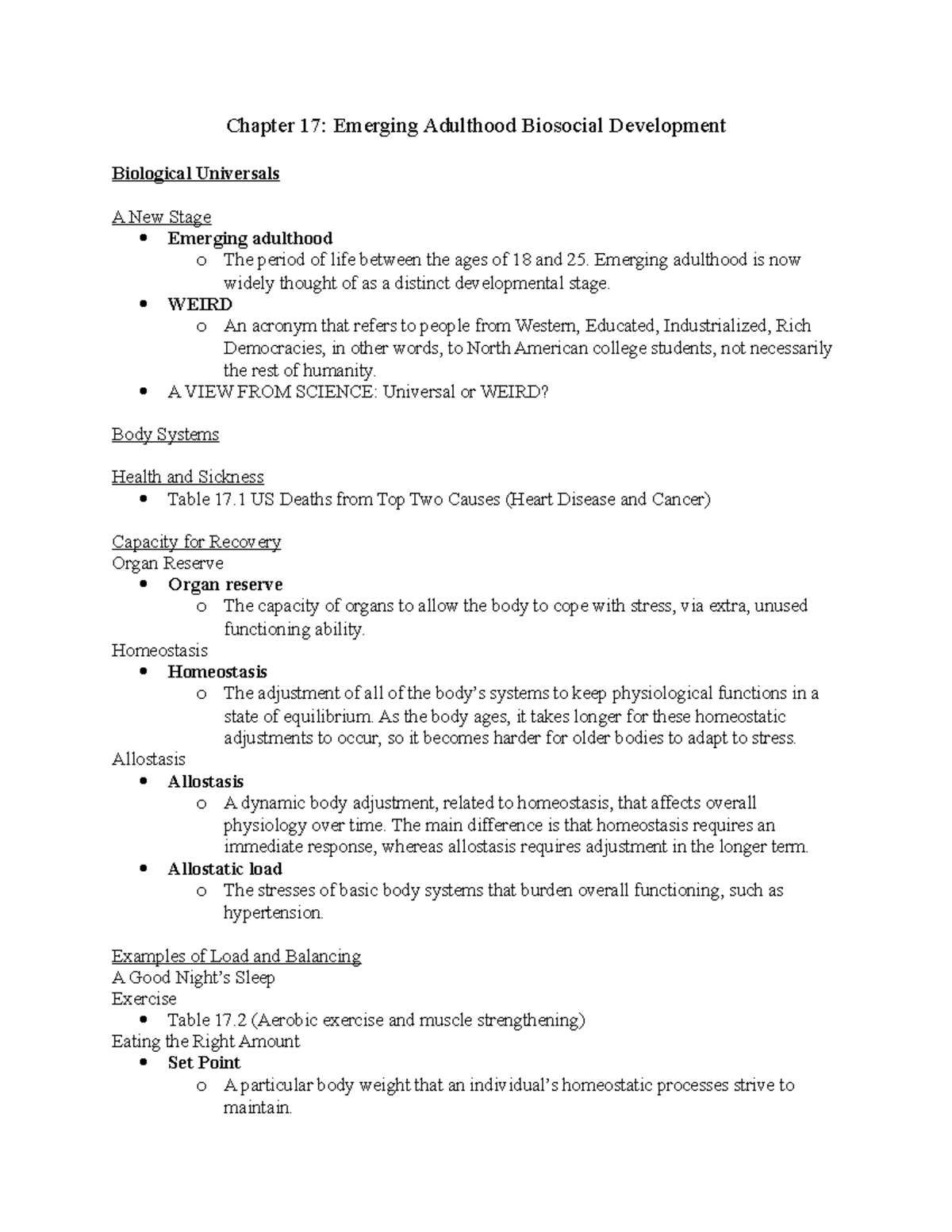 Ch. 17 Emerging Adulthood Biosocial Notes - Chapter 17: Emerging ...