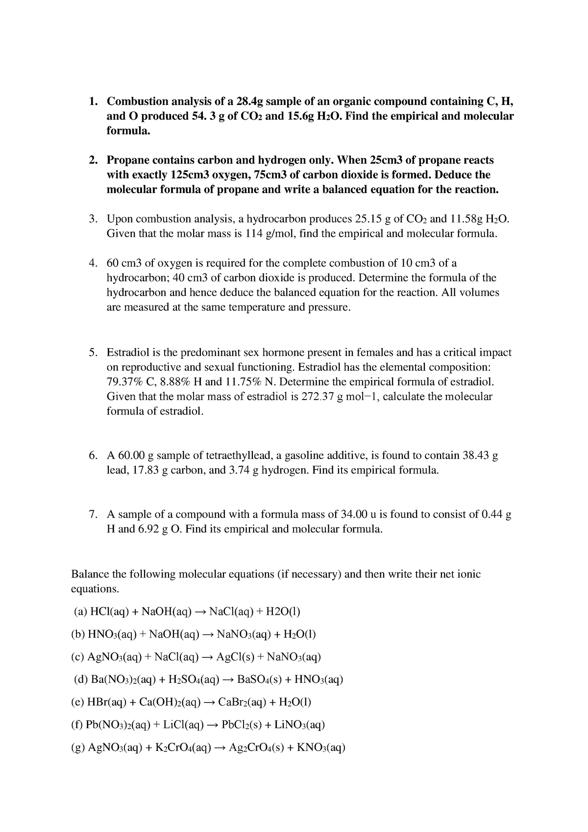 Worksheet - Combustion analysis of a 28 sample of an organic compound ...