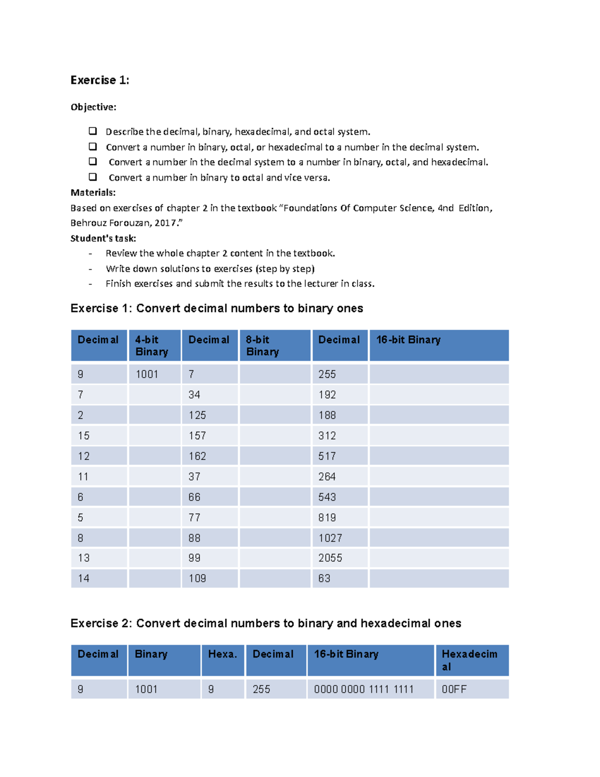 Exercise 1 - nothing - Exercise 1: Objective: Describe the decimal ... image.