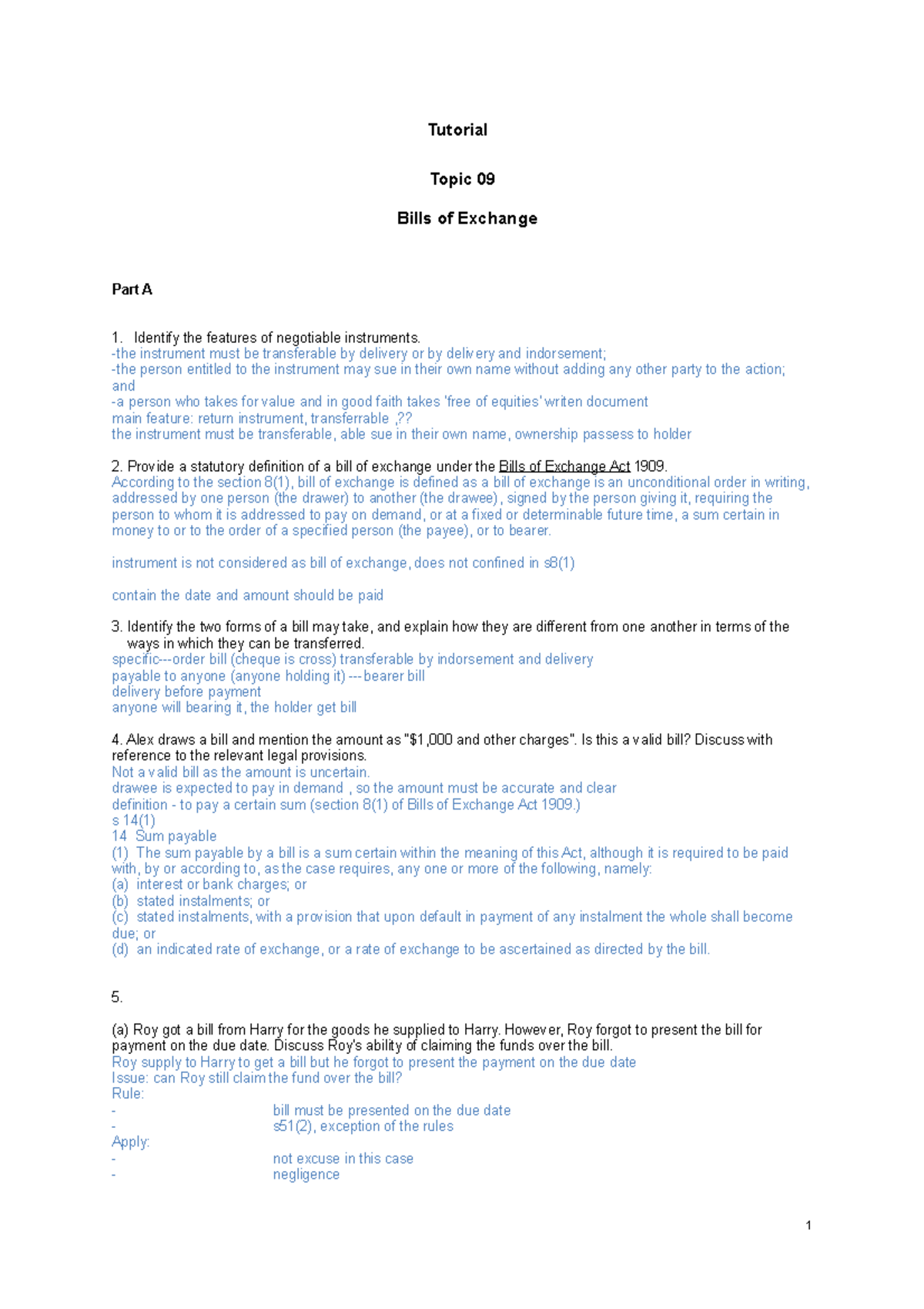 Tutorial 9 - Bills Of Exchange - Tutorial Topic 09 Bills Of Exchange ...