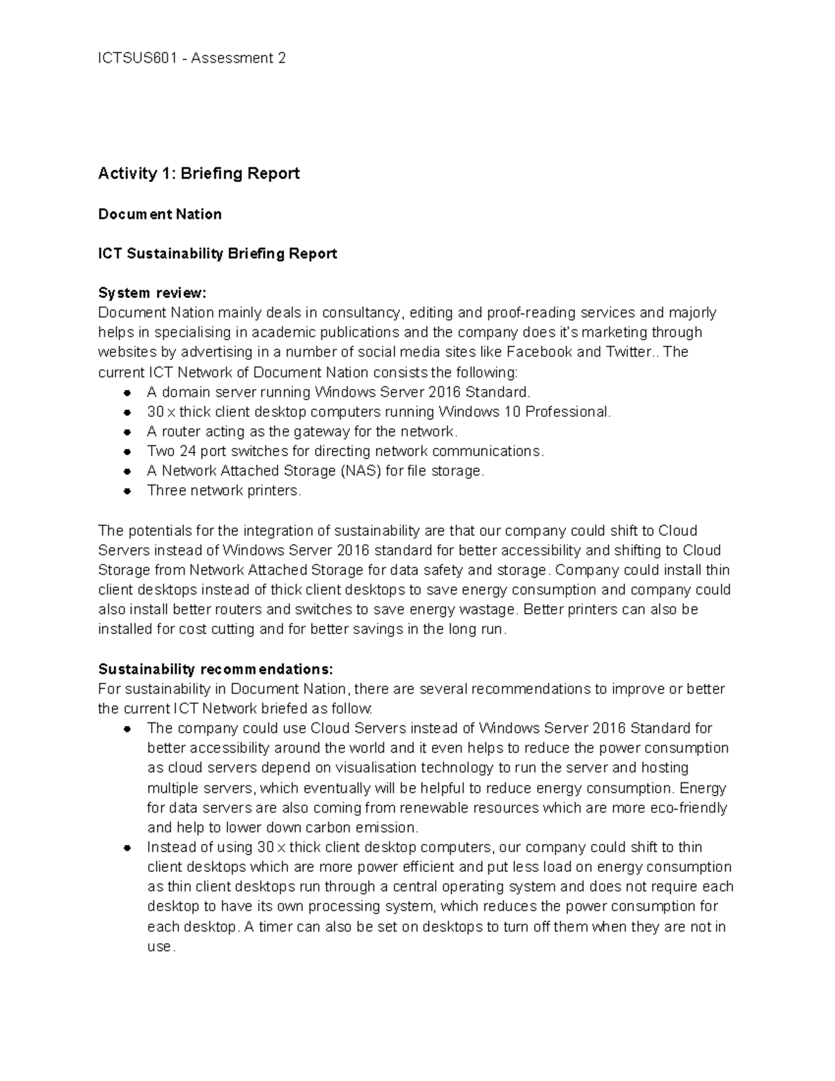 Assessment 2 - Ictsus 601 - Activity 1: Briefing Report Document Nation ...