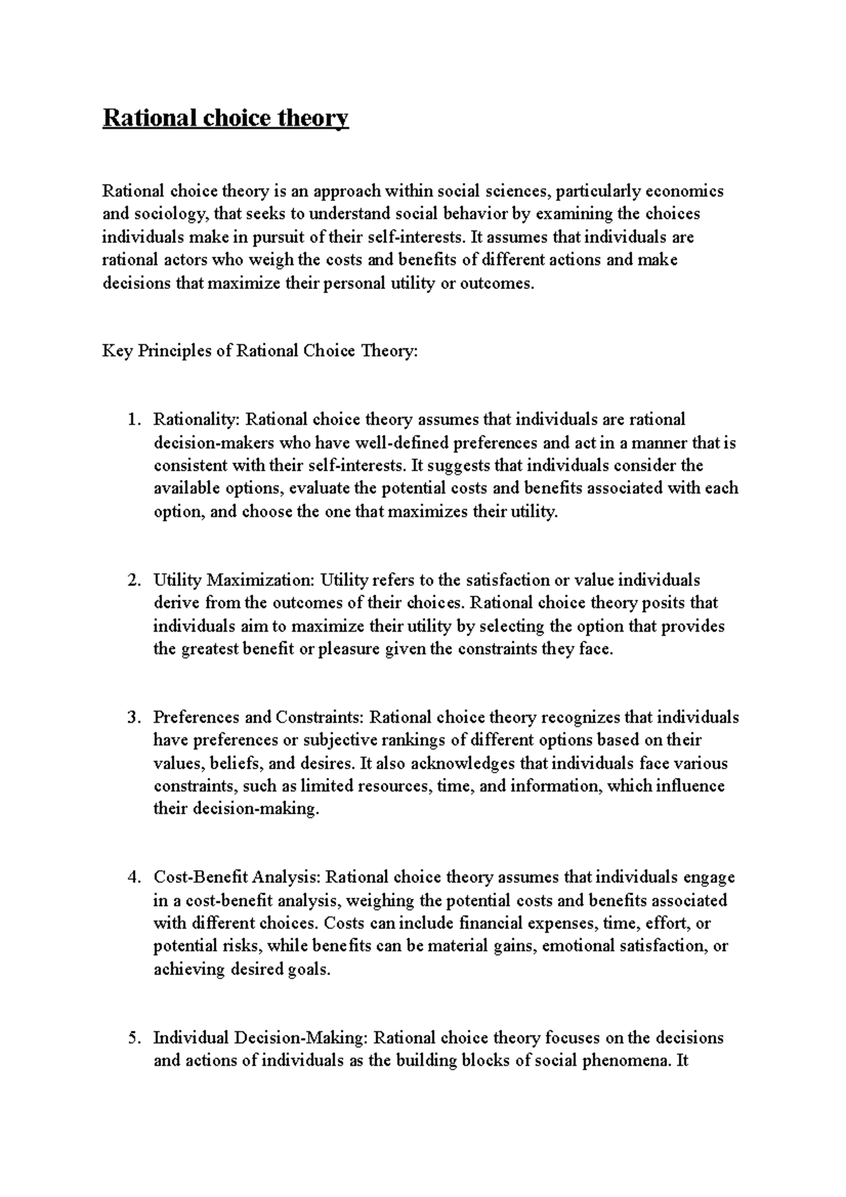 rational choice theory essay brainly