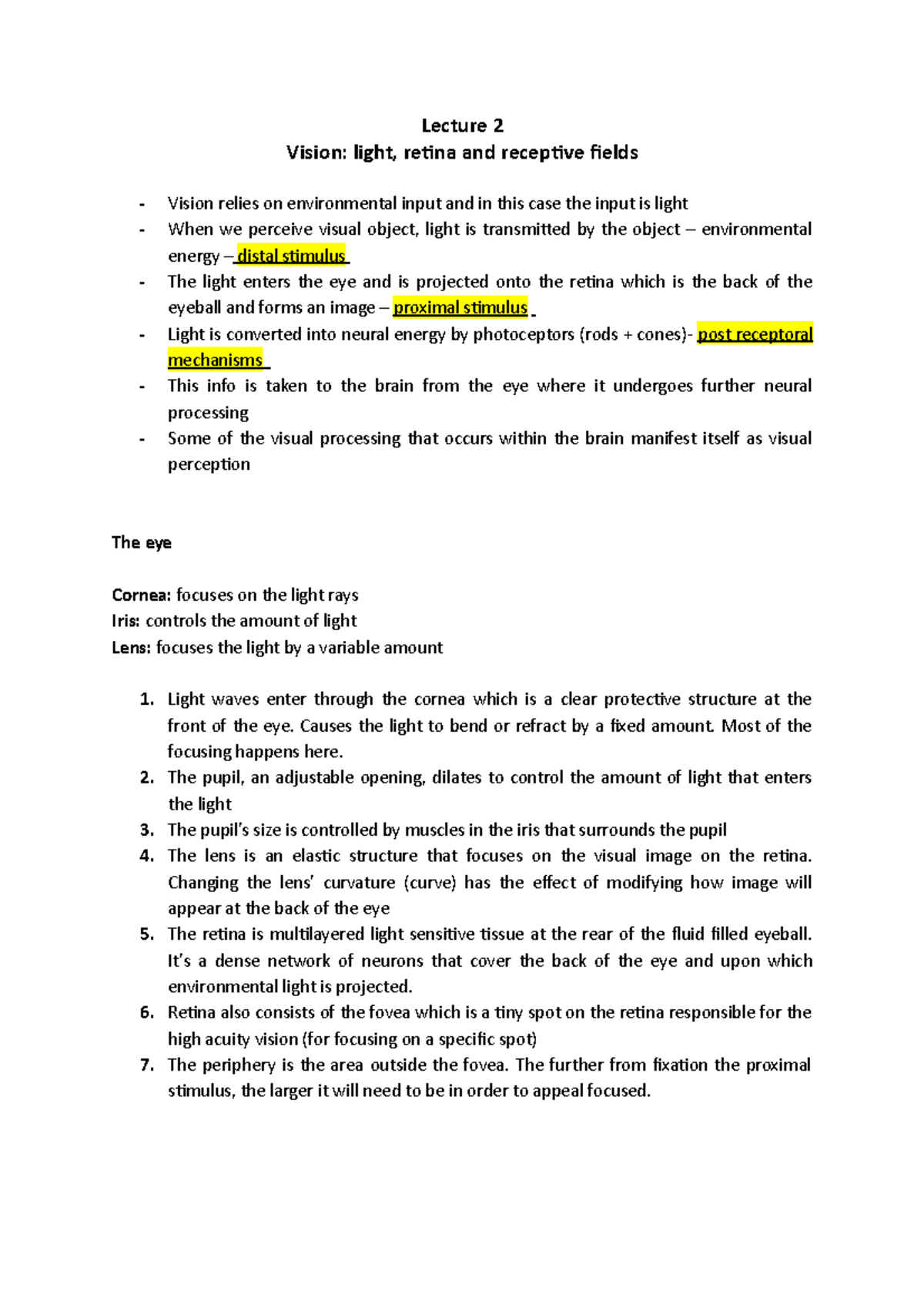 Lecture 2, Vision And Perception - Lecture 2 Vision: Light, Retina And ...