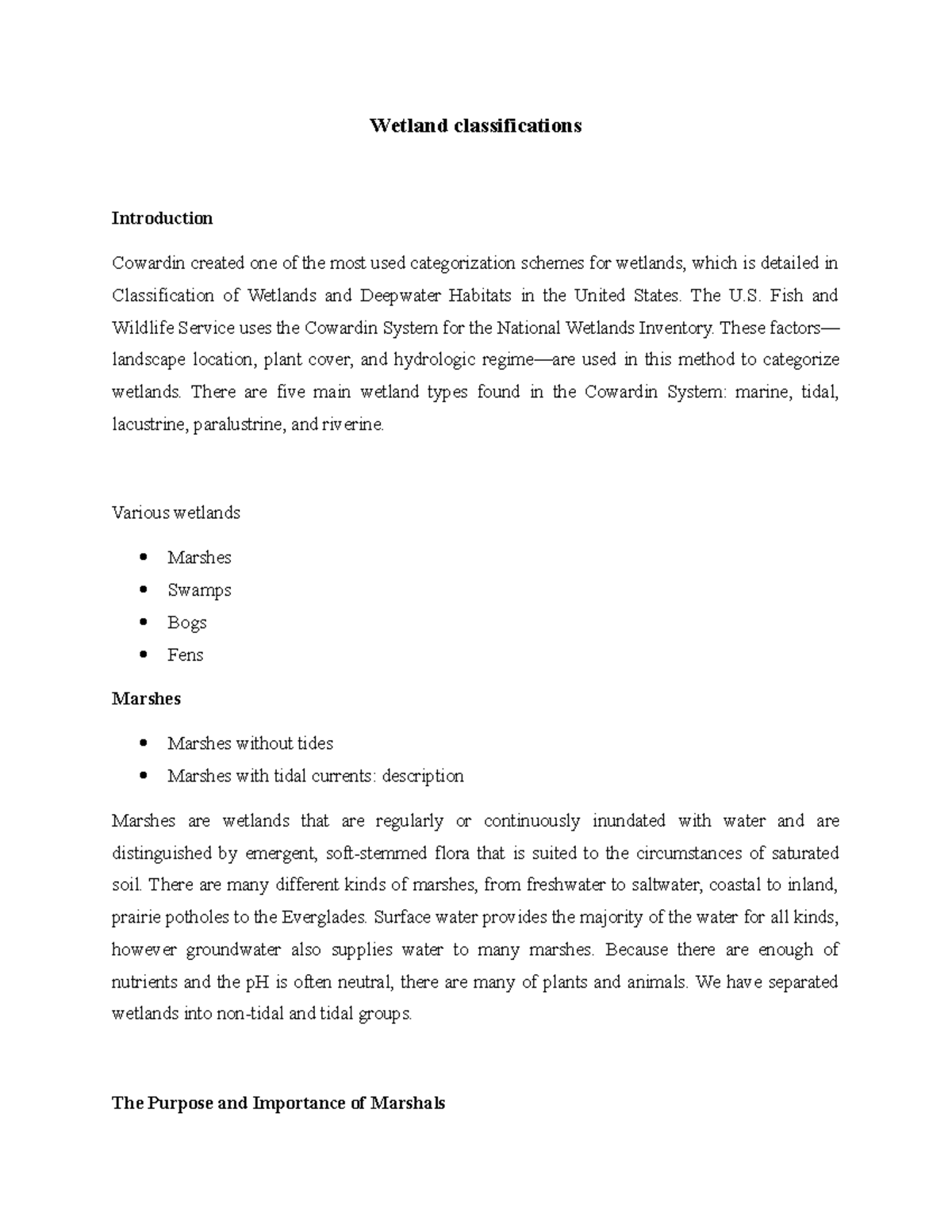 Resume new - example of summarizing. - Wetland classifications ...
