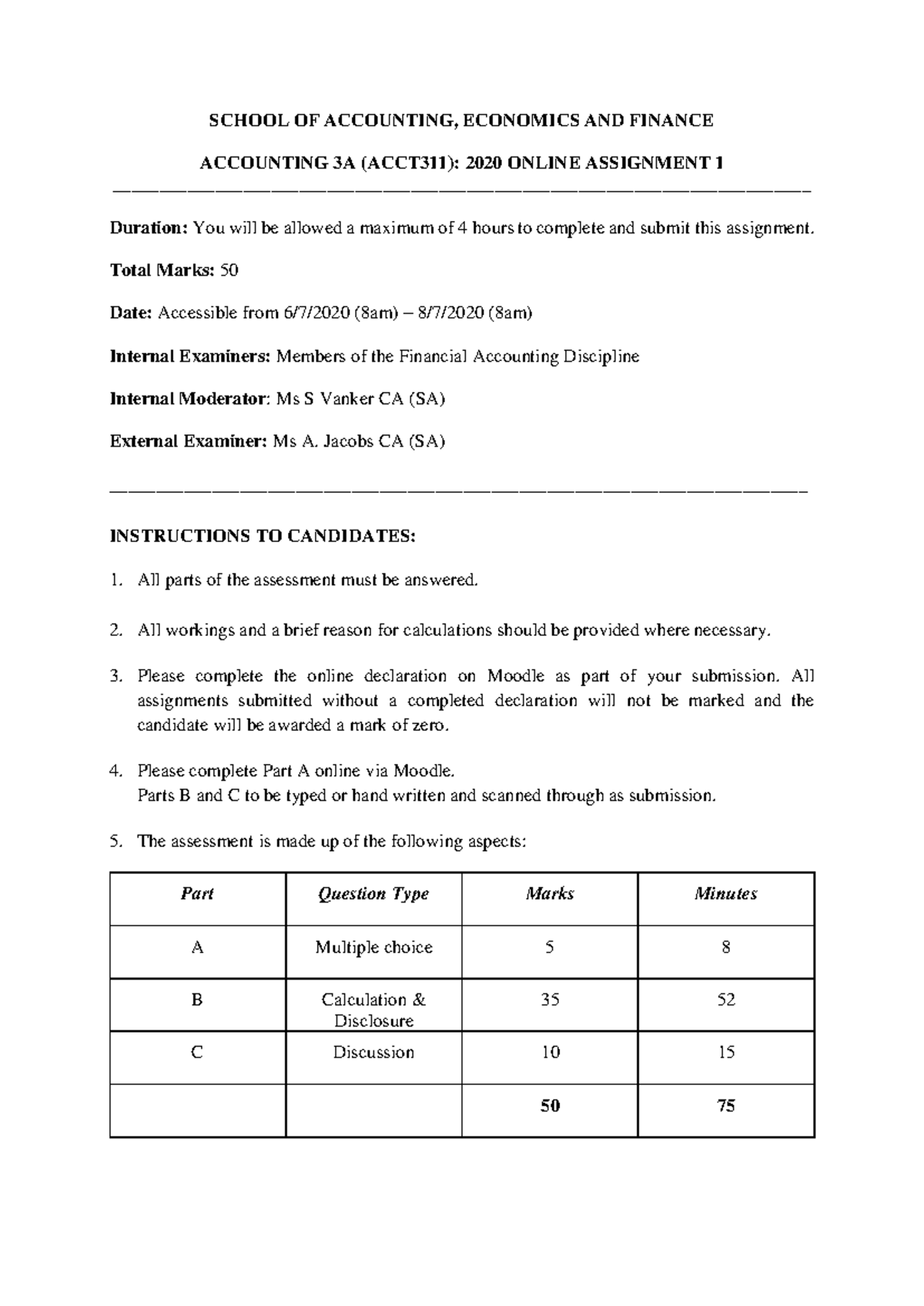 Assignment 1 - ACCT311 - SCHOOL OF ACCOUNTING, ECONOMICS AND FINANCE ...