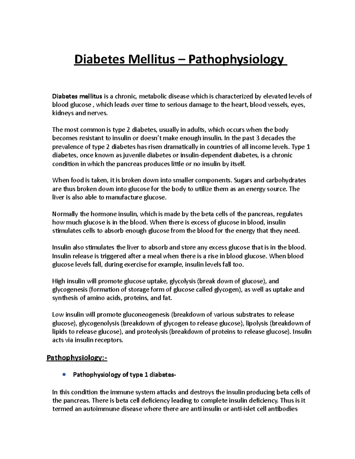 Diabetes pathophysiology note 22 - Diabetes Mellitus – Pathophysiology ...