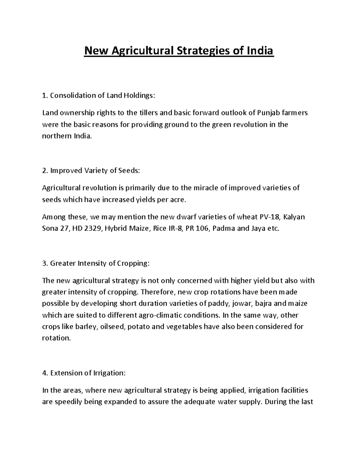 New Agricultural Strategies Of India New Agricultural Strategies Of