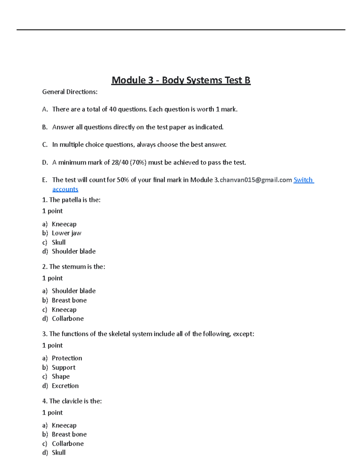 Module 3 B - Lecture Notes - Module 3 - Body Systems Test B General ...