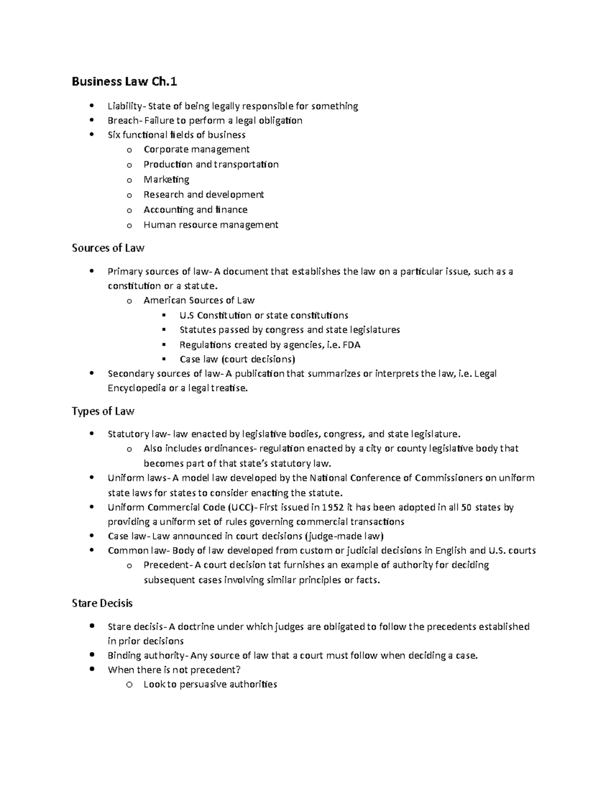 Business Law Ch. 1 - Lecture notes 1 - Business Law Ch. Liability ...