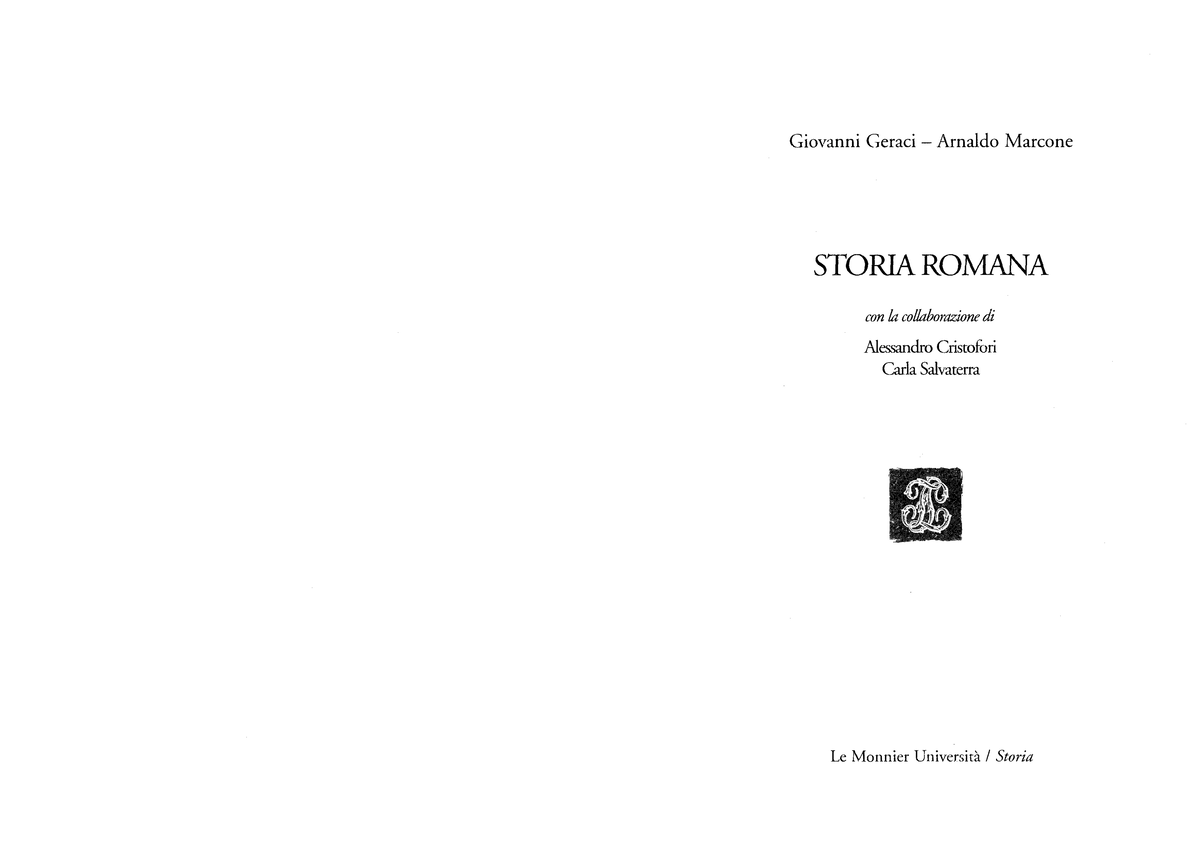 Storia romana-Geraci Marcone-1 - ####### G i o v a n n i C e r a c i — A r  n al d o M ar c o n e STO - Studocu