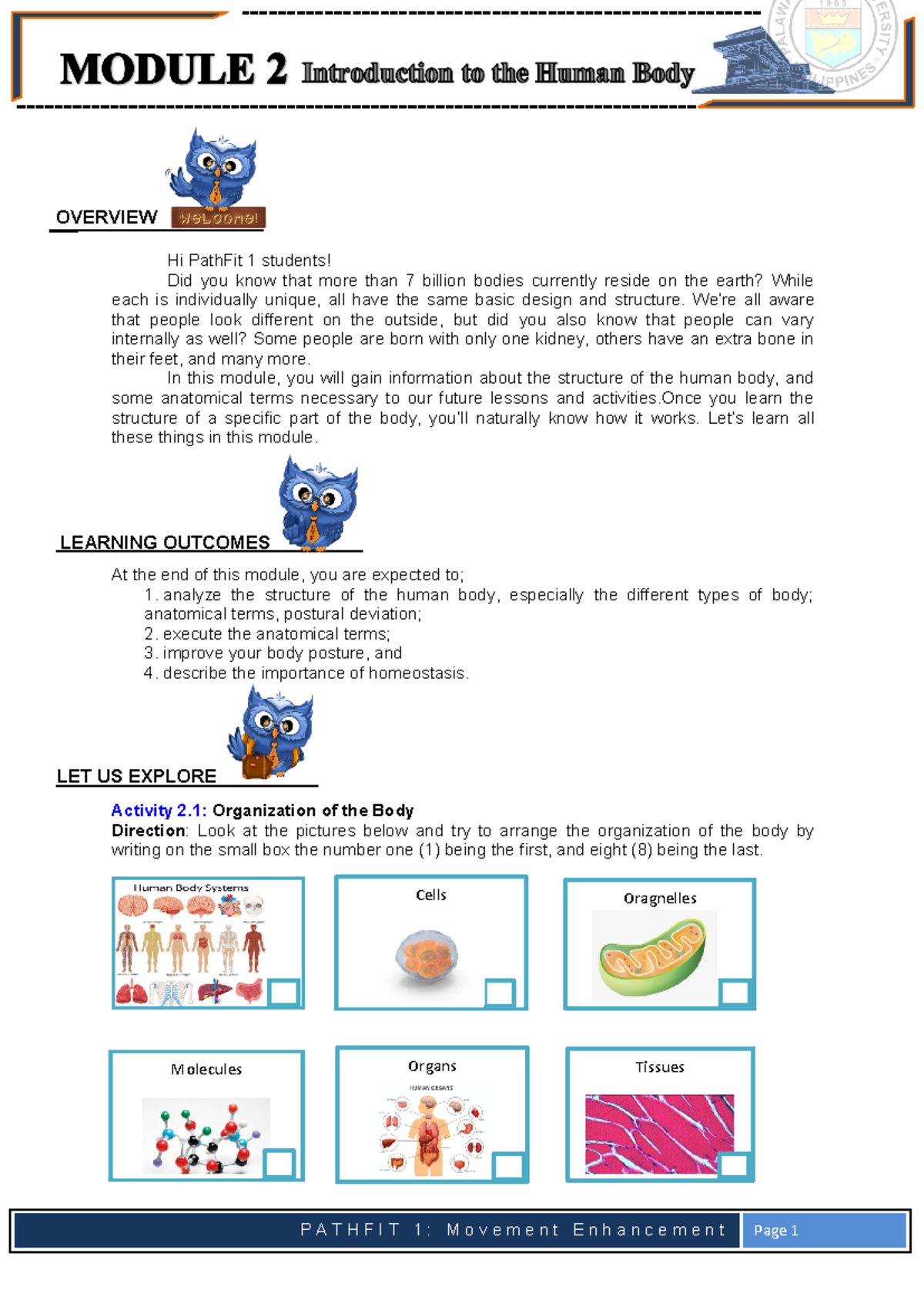 5352007 39 Pathfit 1 Module 2 Final - Cells Oragnelles Molecules Organs ...