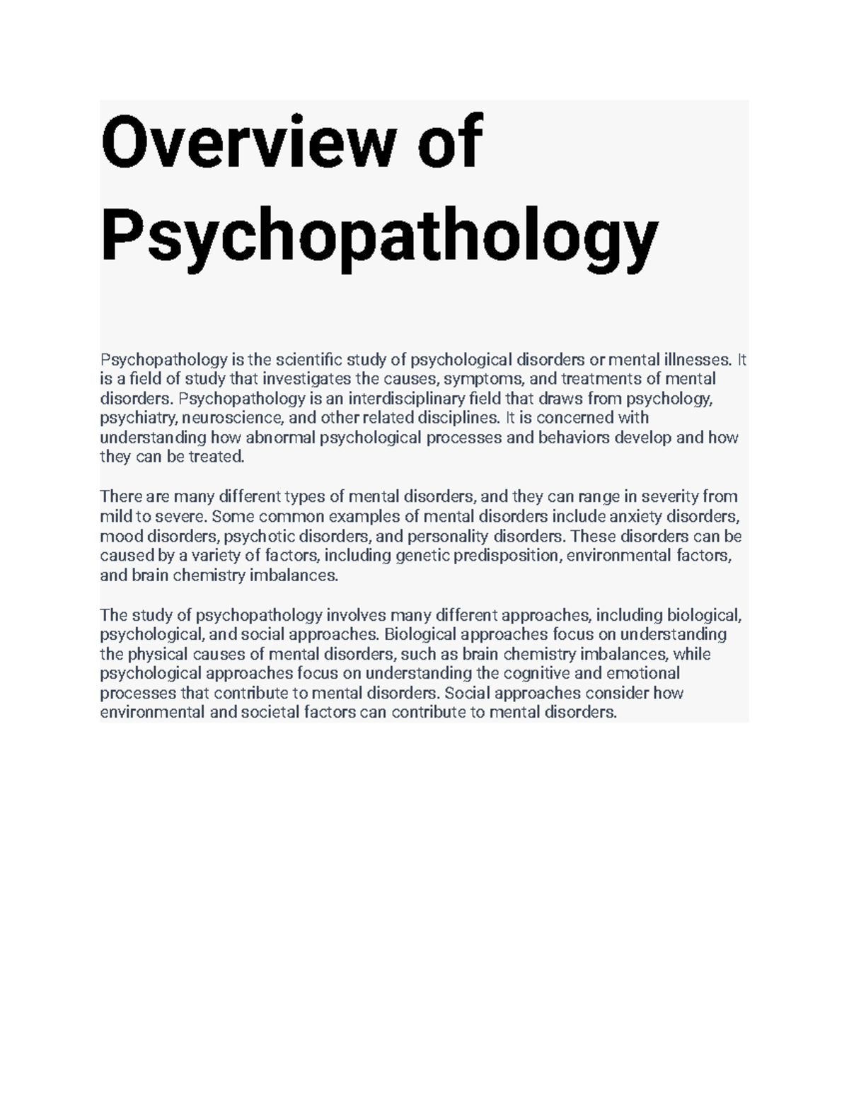 Introduction To Psychopathology 1-2 - Overview Of Psychopathology ...