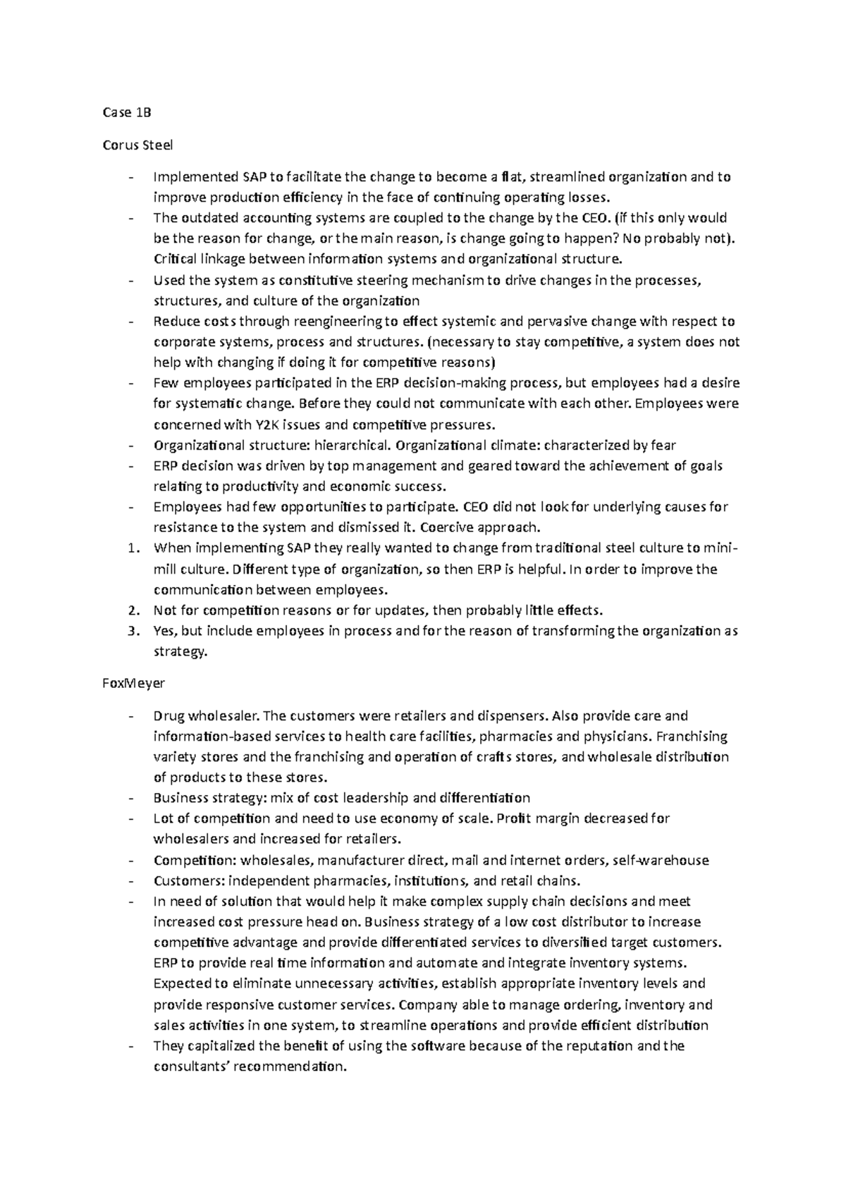 Case 1B - Corus Steel & Foxmeyer Case - Case 1B Corus Steel Implemented ...