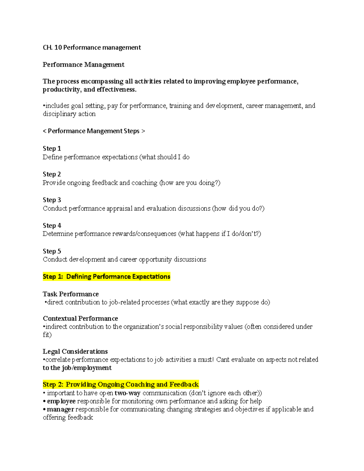 Ch 10 lecture note - note - CH. 10 Performance management Performance ...