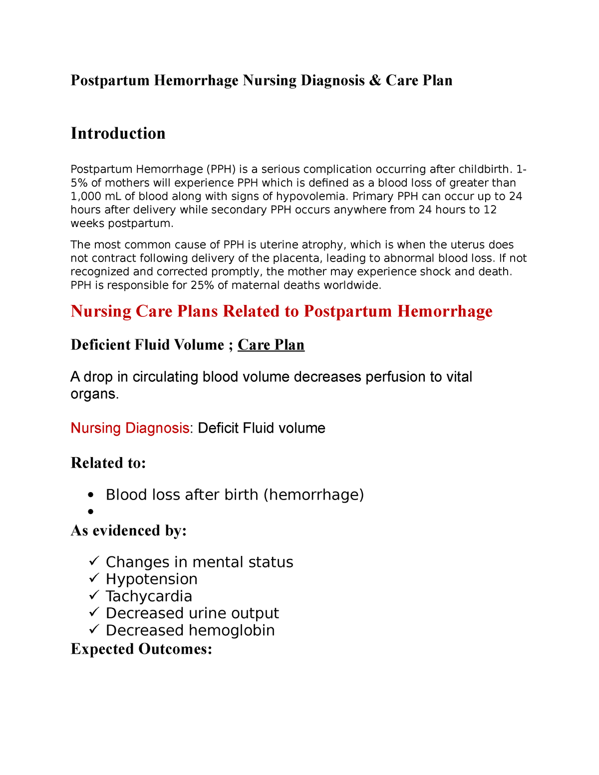 nursing case study hemorrhage