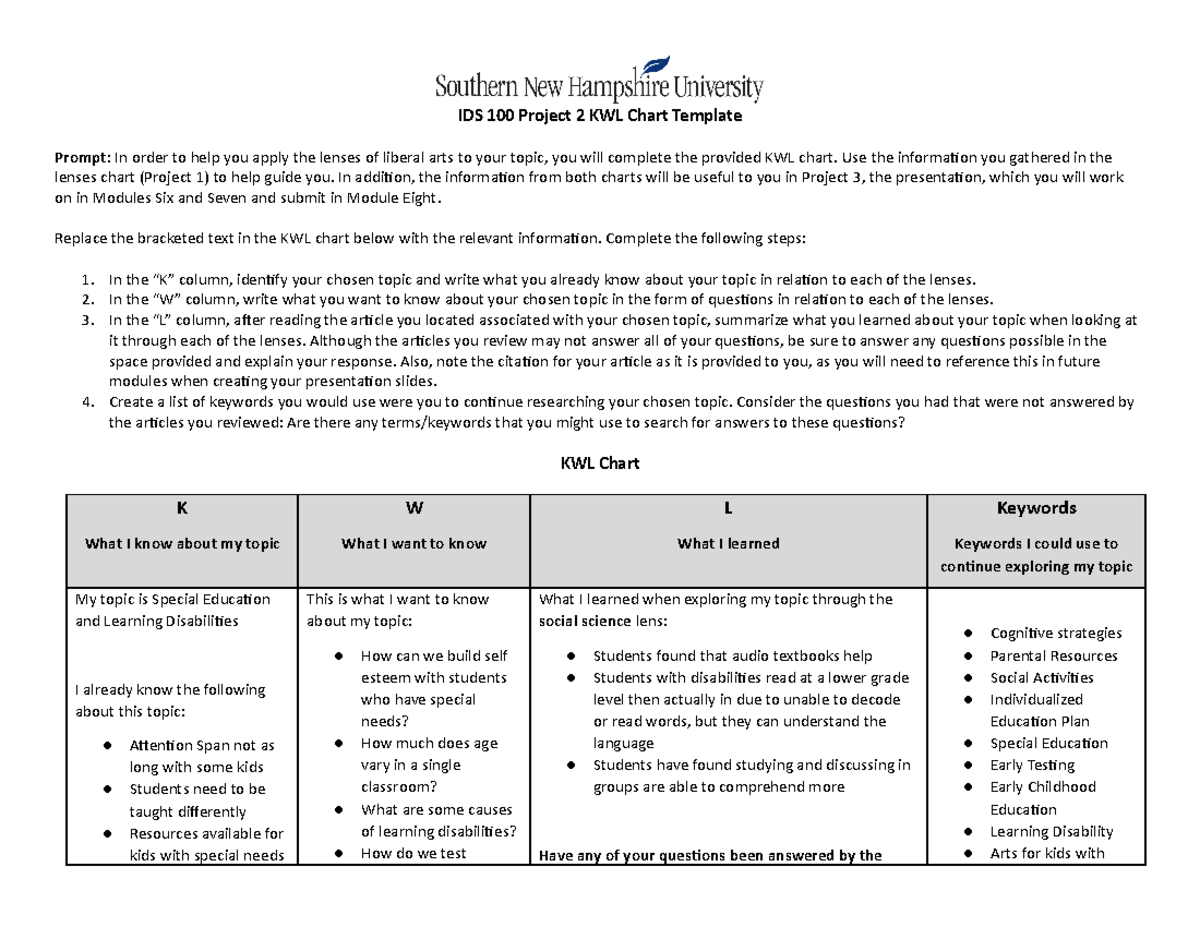 IDS 100 KWL Chart Template KS - IDS 100 Project 2 KWL Chart Template ...