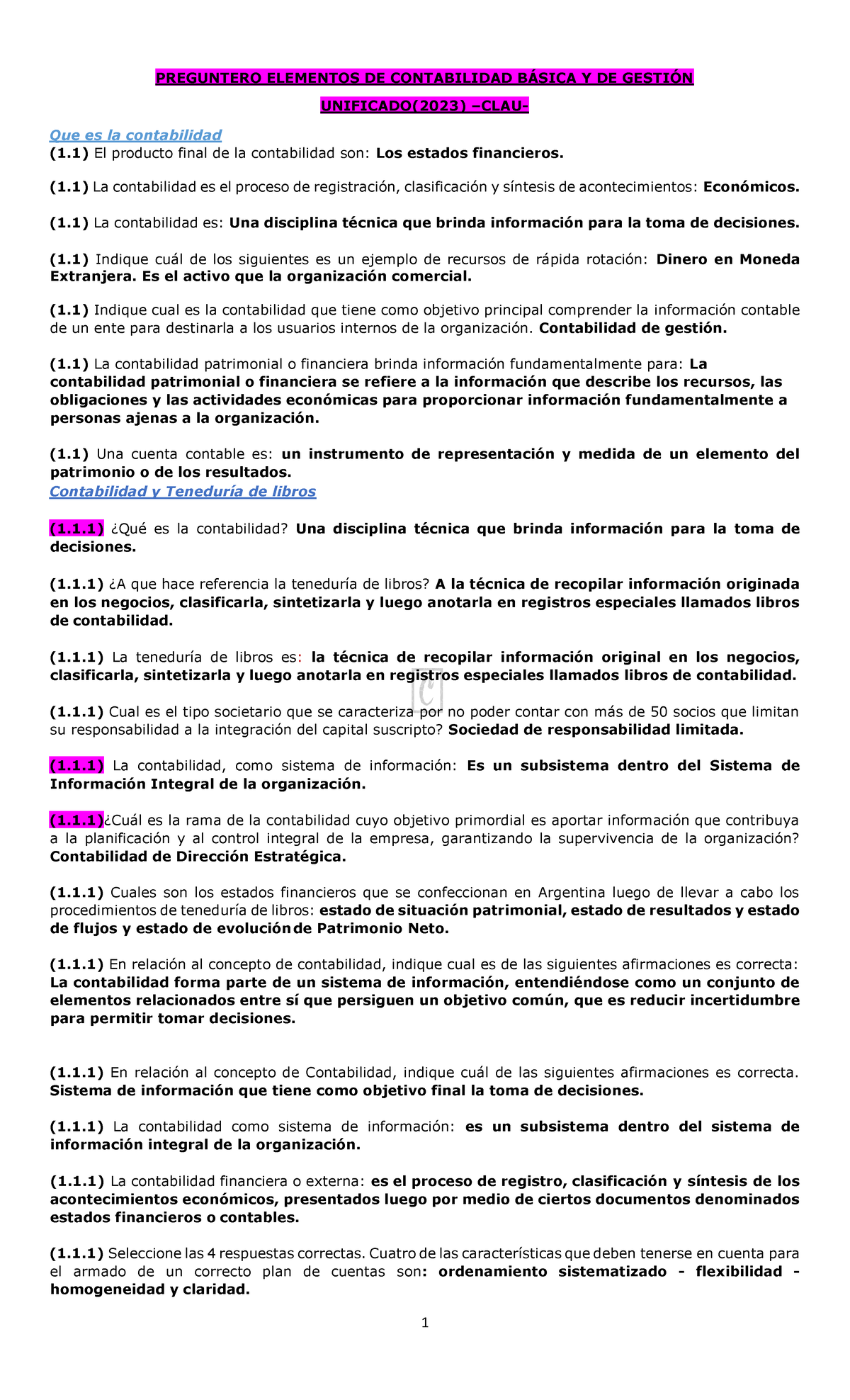 Contabilidad Basica Y Gestion Preguntero 1 Parcial A - PREGUNTERO ...