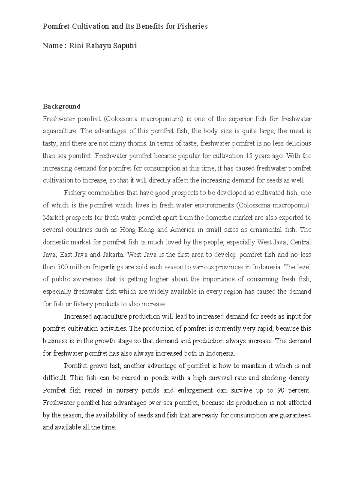 Pomfret Cultivation and Its Benefits for Fisheries The advantages of