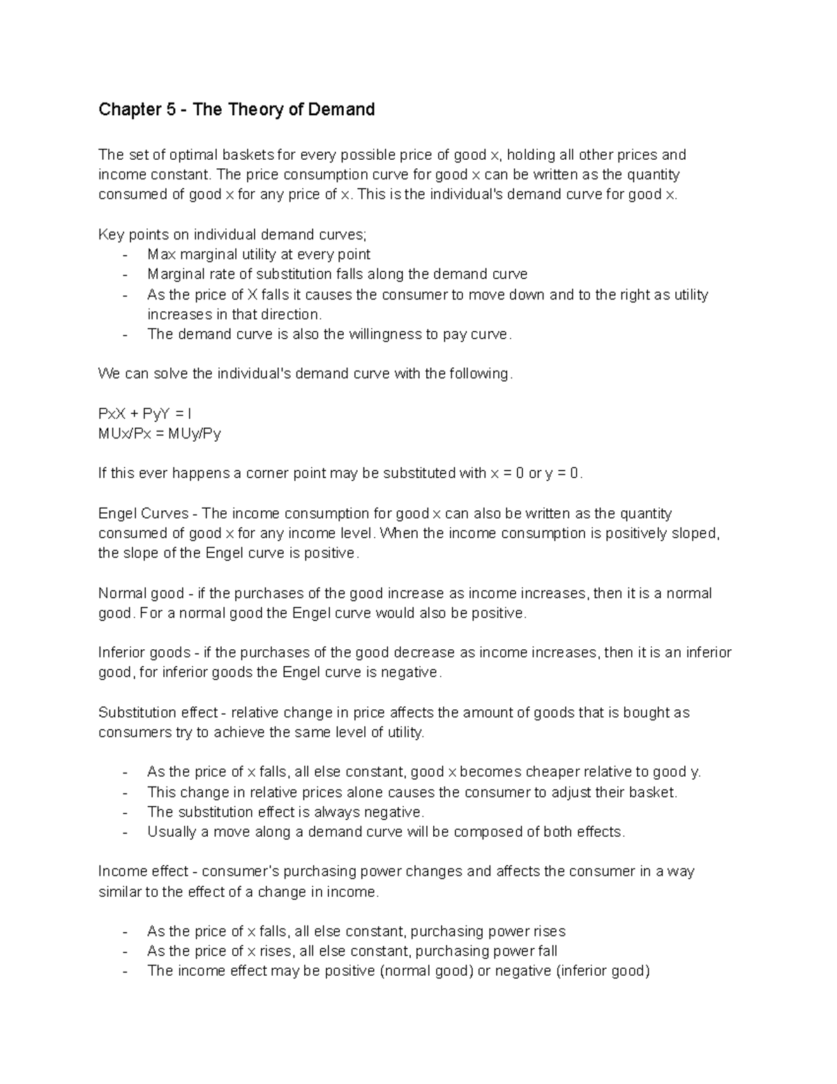 Econ 2150 Final - Notes - Chapter 5 - The Theory Of Demand The Set Of ...