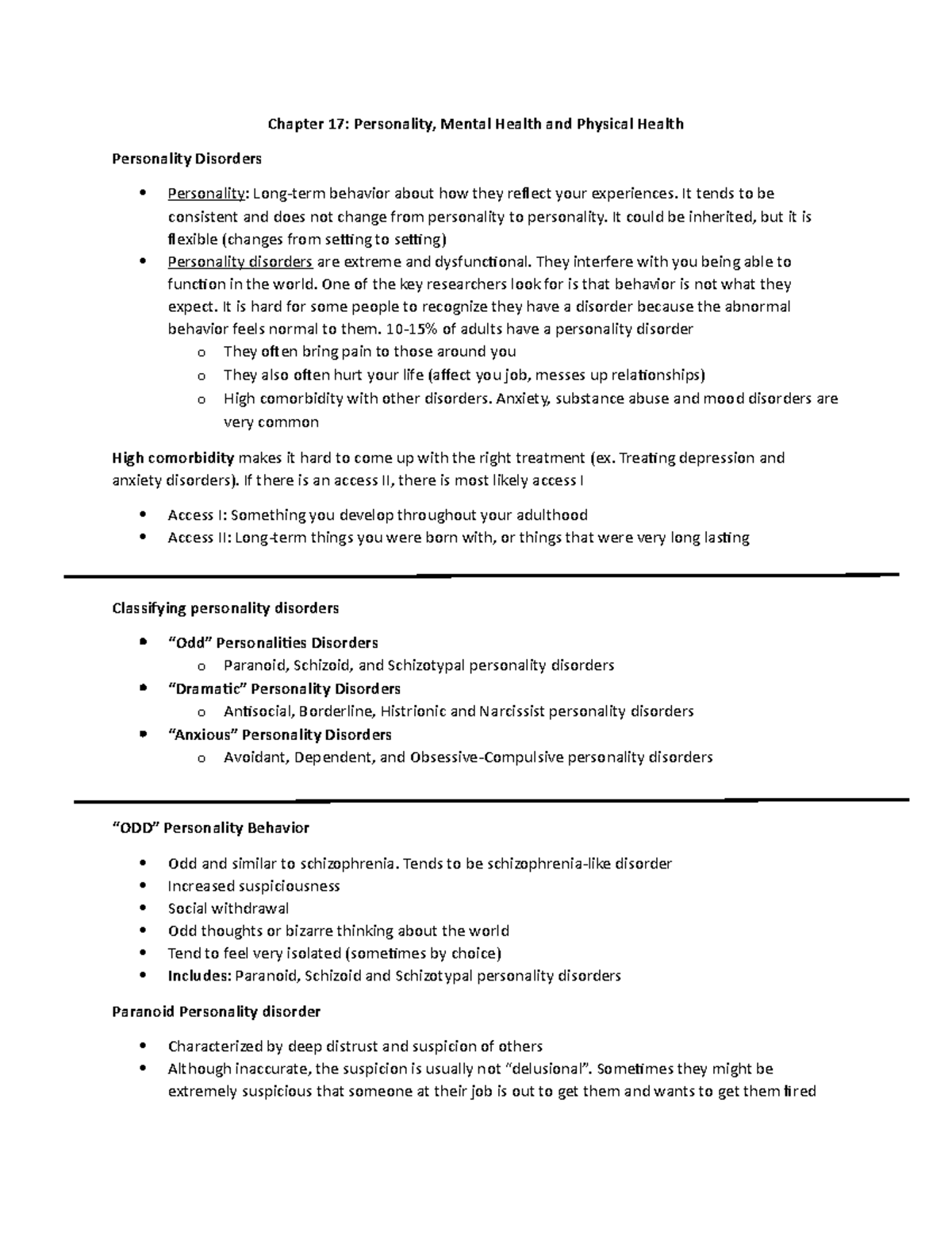 Chapter 17 - Lecture Notes. Prof. Lee - Chapter 17: Personality, Mental ...