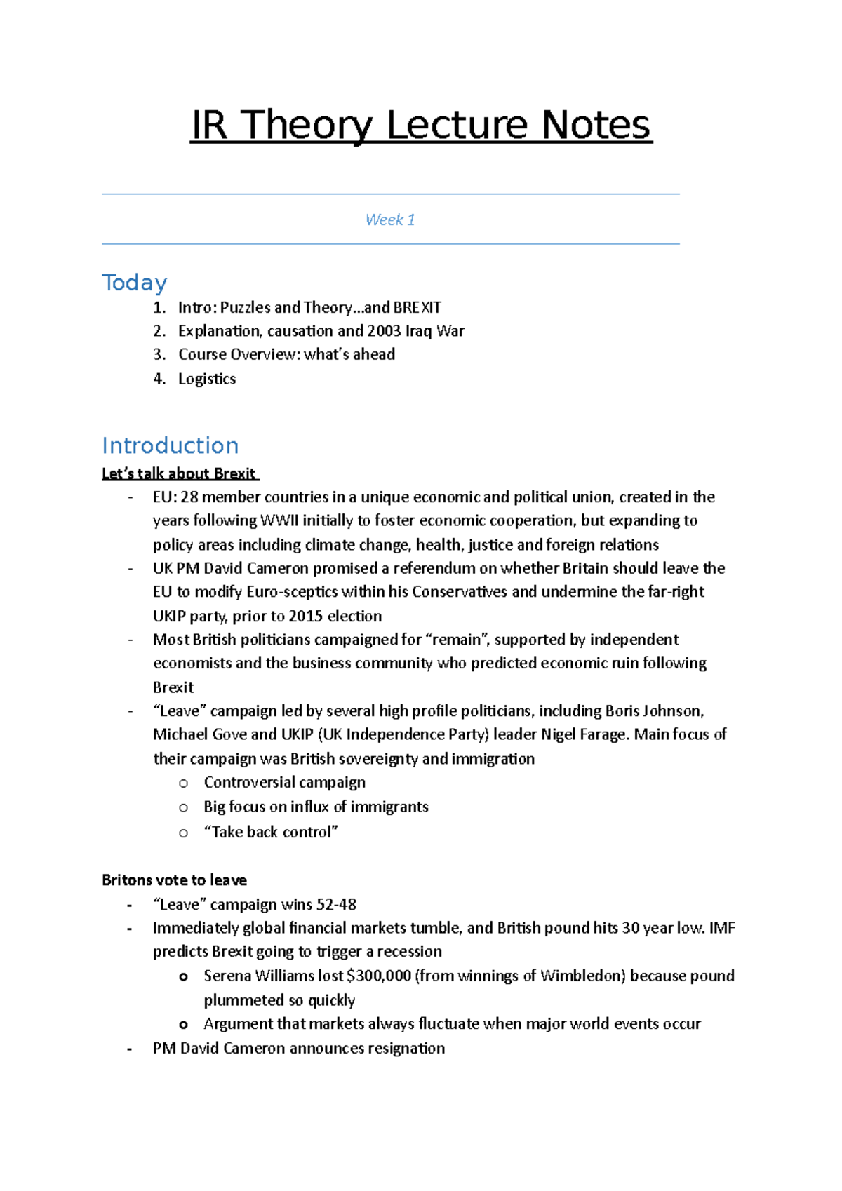 Lecture notes, lecture All semester - IR Theory Lecture Notes Week 1 ...
