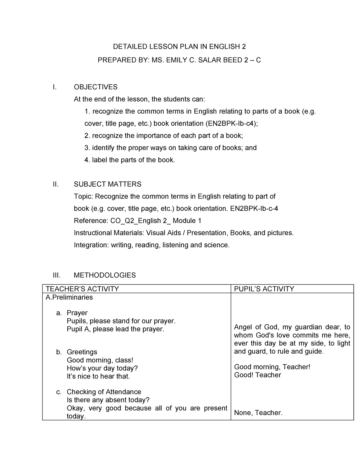 Detailed Lesson PLAN - Dlp - DETAILED LESSON PLAN IN ENGLISH 2 PREPARED ...