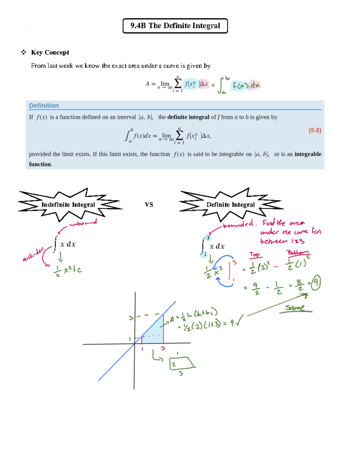 Calc. The Definite Integral Notes - MAT 171 - 9 The Definite Integral ...