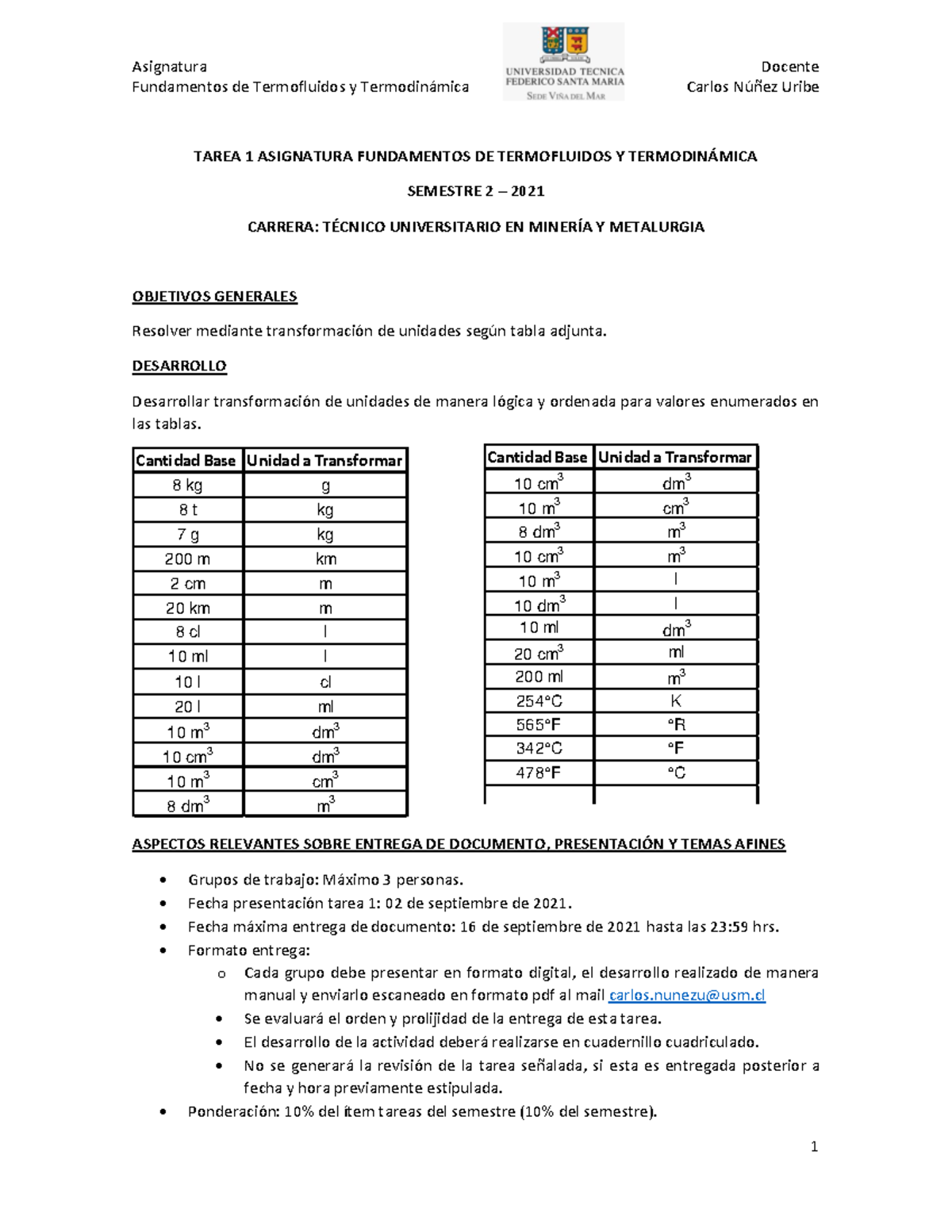 Tarea 1 - Unidades - Fundamentos DE Termofluidos Y Termodinamica ...