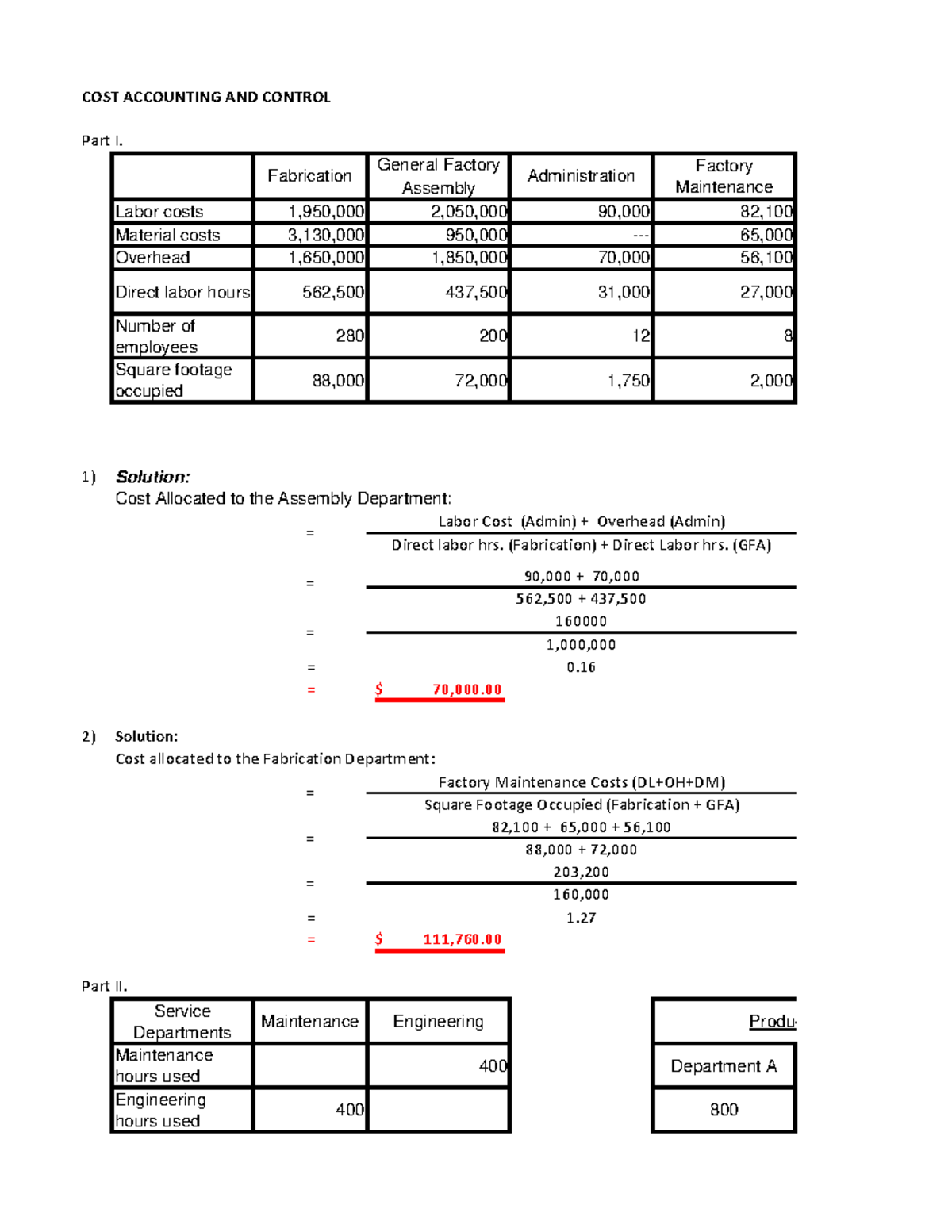 Module 5 COST ACCOUNTING AND CONTROL Part I. General Factory Assembly