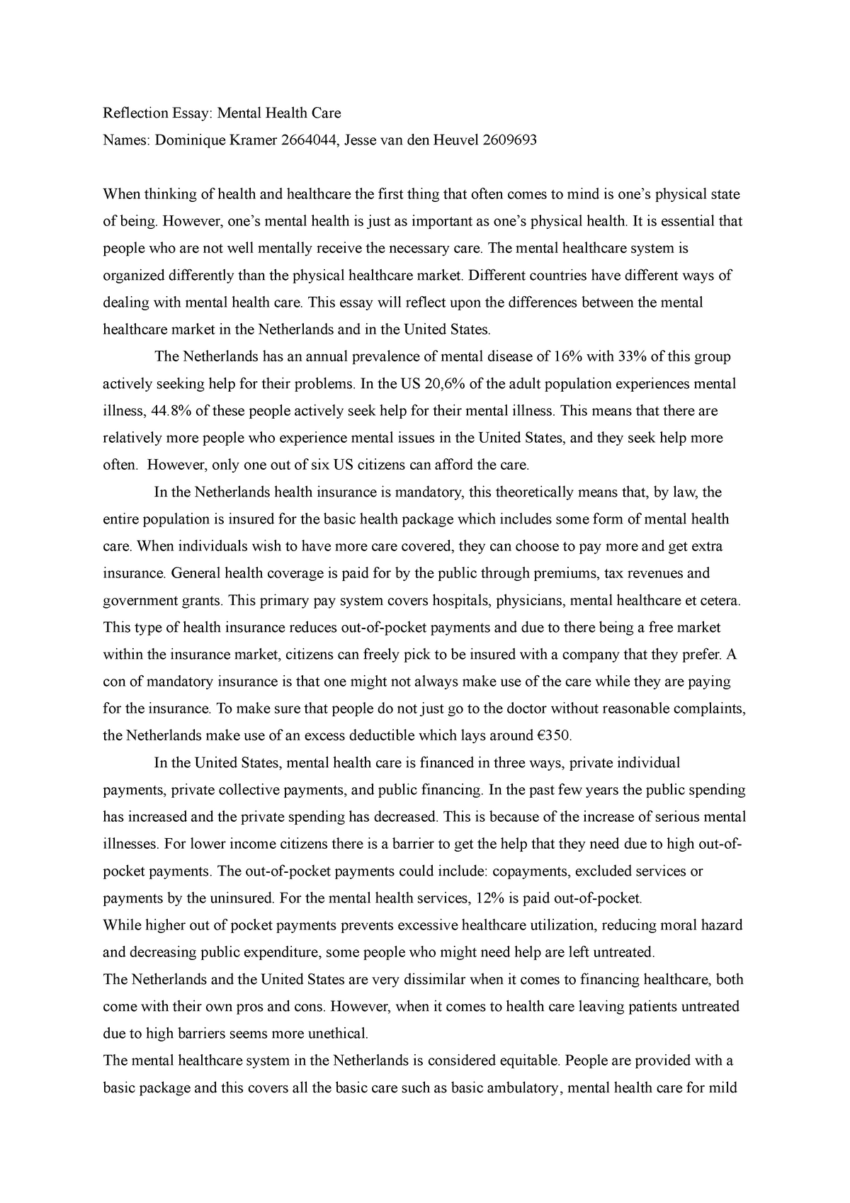 mental health reflection essay