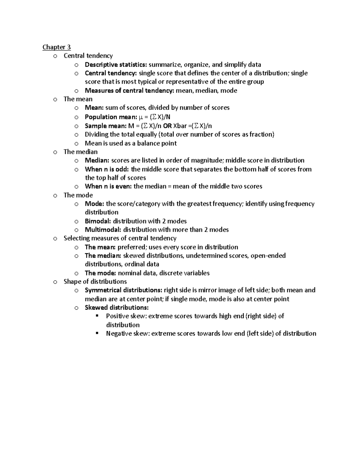 Psych Stats Ch 3 - Notes on Measures of Central Tendency; Griffo ...