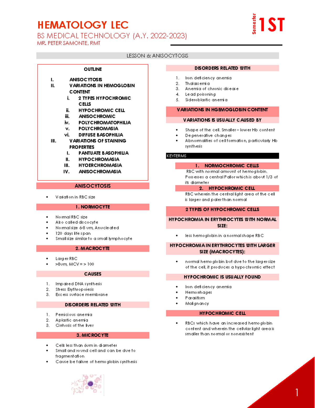 HEMA LEC Midterm Reviewer - BS MEDICAL TECHNOLOGY (A. 2022-2023) MR ...