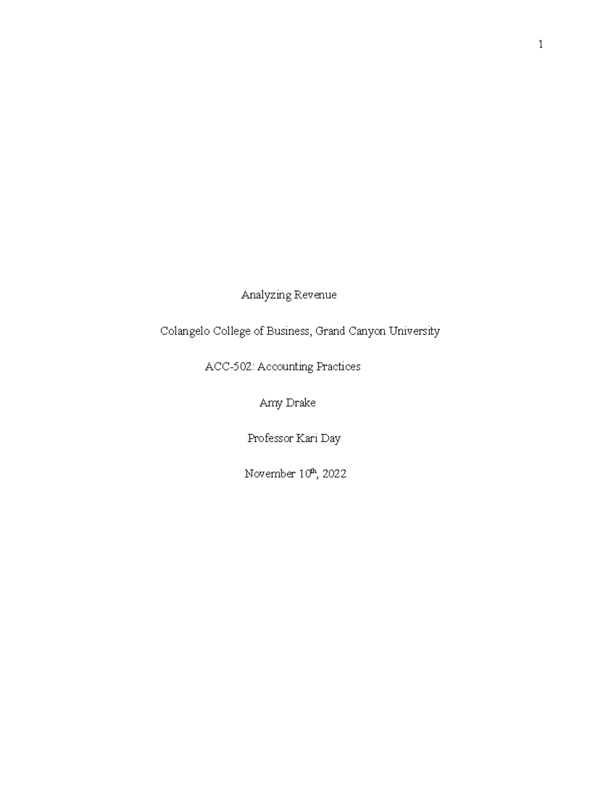 Acc 502 Acc502 T2 Analyzing Revenue Colangelo College Of Business