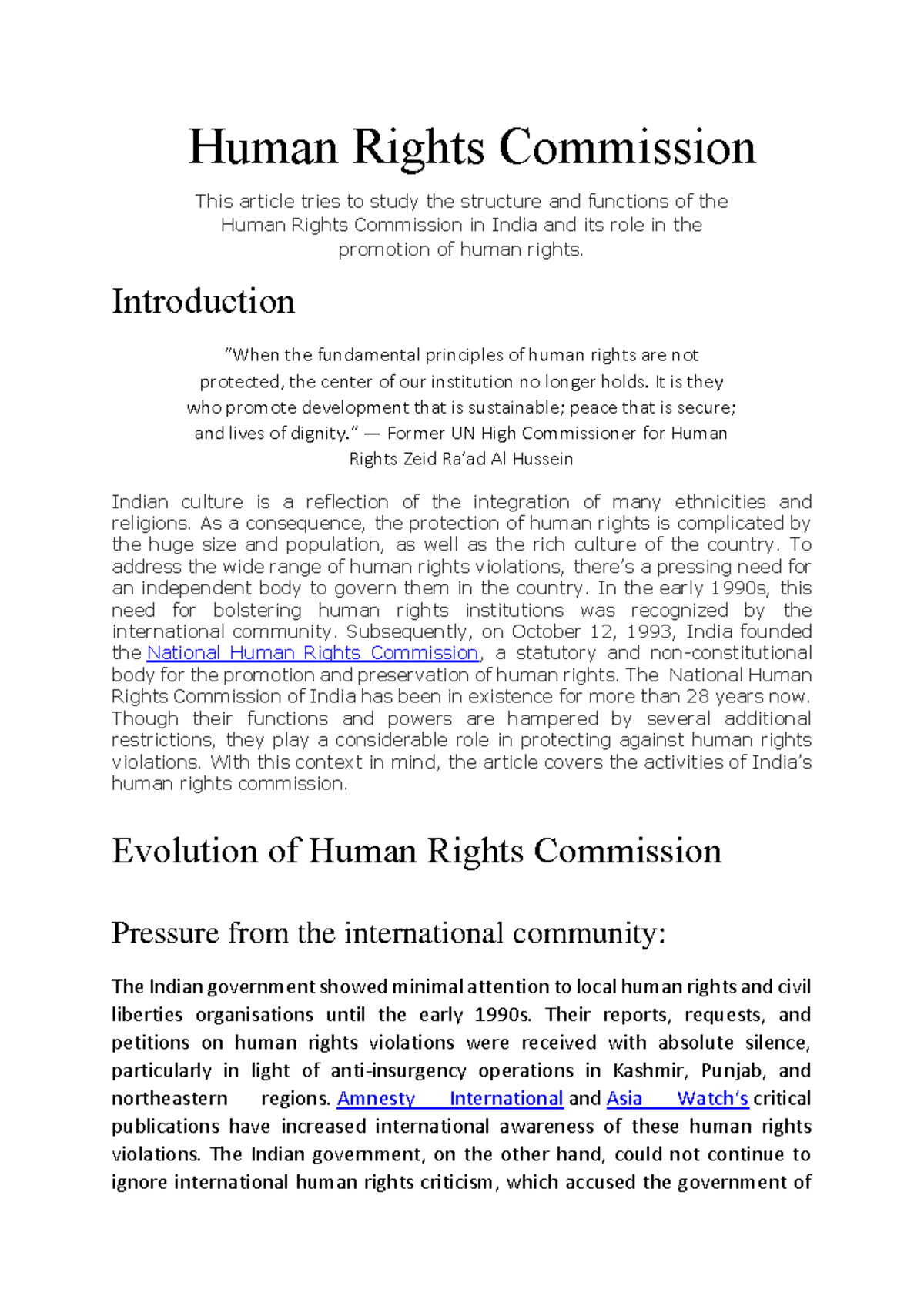 Human Rights Commission - Introduction “When the fundamental principles ...