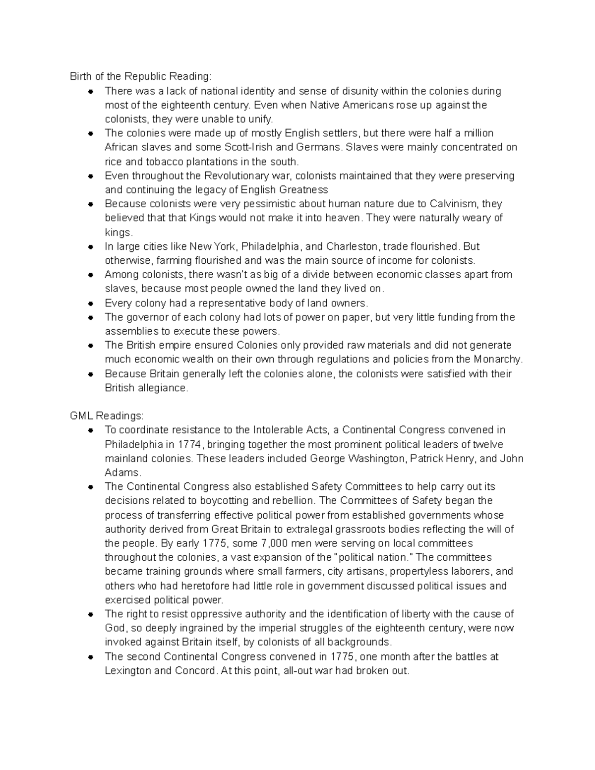 Apush Unit 3-4 Notes - Birth of the Republic Reading: There was a lack ...