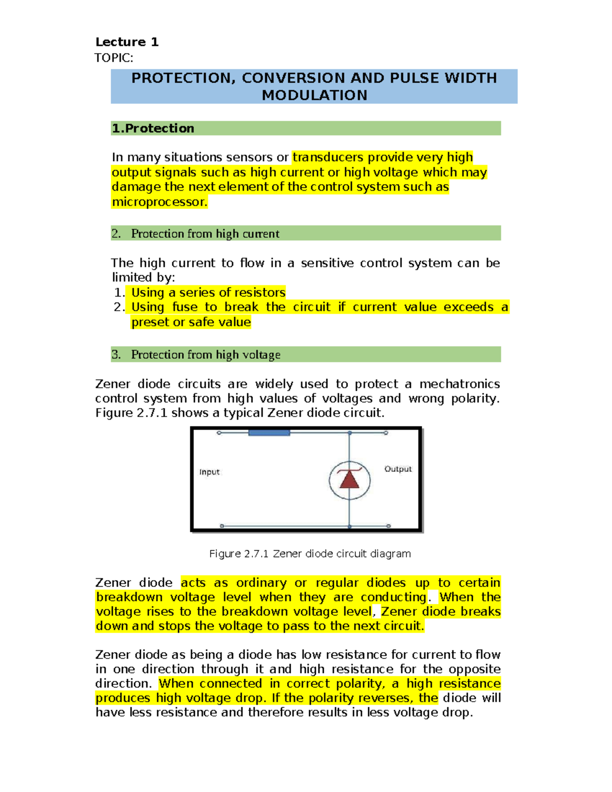 Sensors and Actuators Lecture 1 Lecture 1 TOPIC PROTECTION