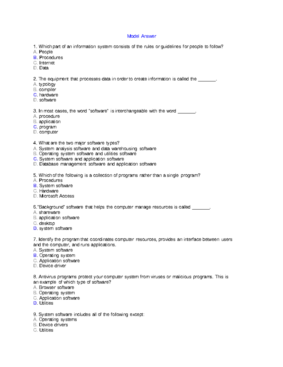 IT - Question and answer on chapter 1 - Model Answer Which part of an ...