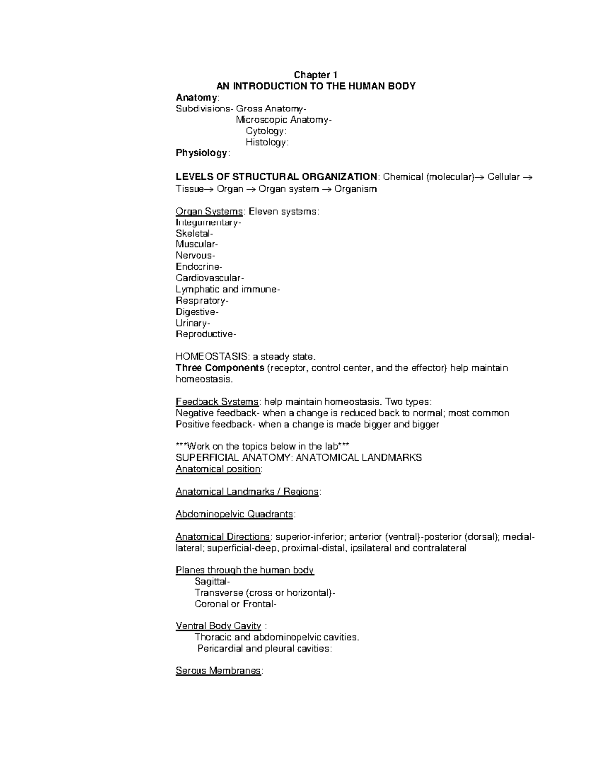 Chapter+1 - ddjkj - Chapter 1 AN INTRODUCTION TO THE HUMAN BODY Anatomy ...