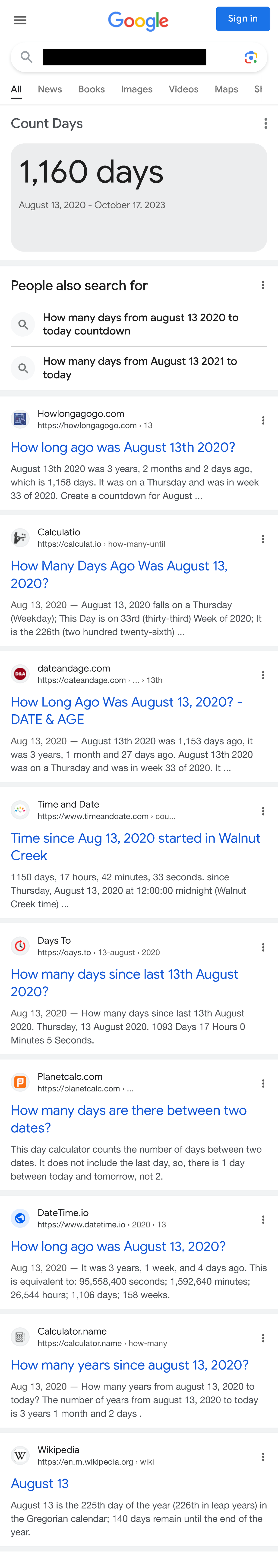 How Many Days From August 13 2020 To Today Google Search Count Days