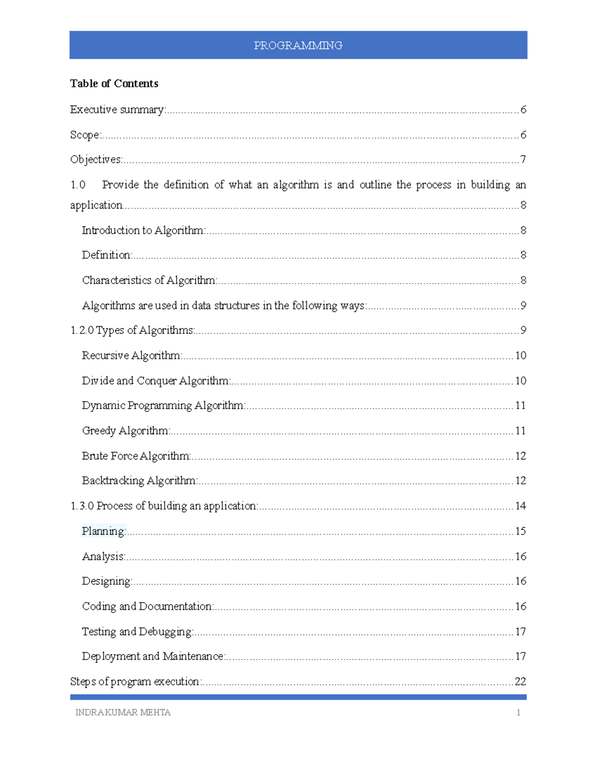 Programming assigrnment - Table of Contents Executive - Studocu