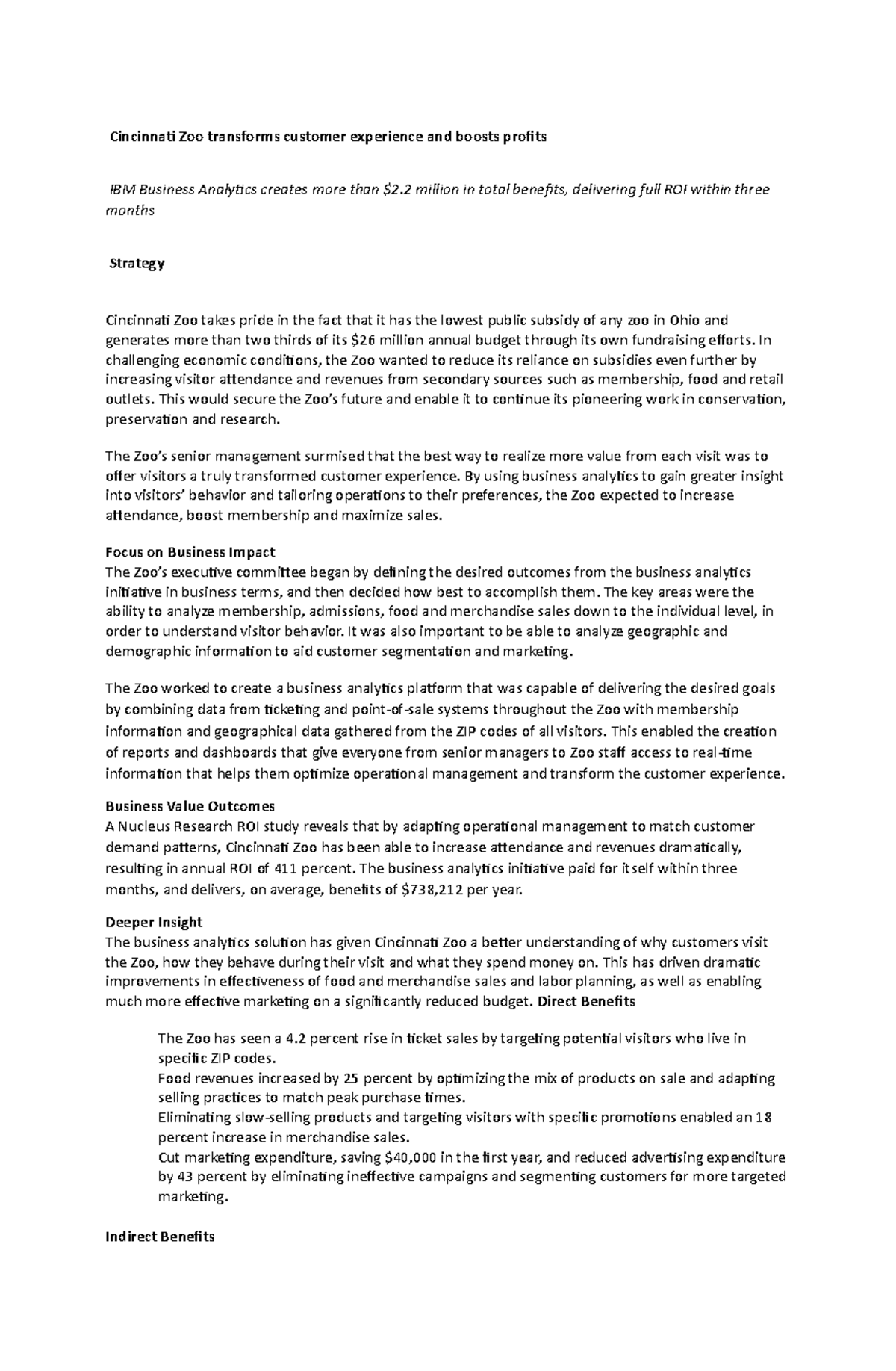 Activity 1 cincinnati zoo Cincinnati Zoo transforms customer