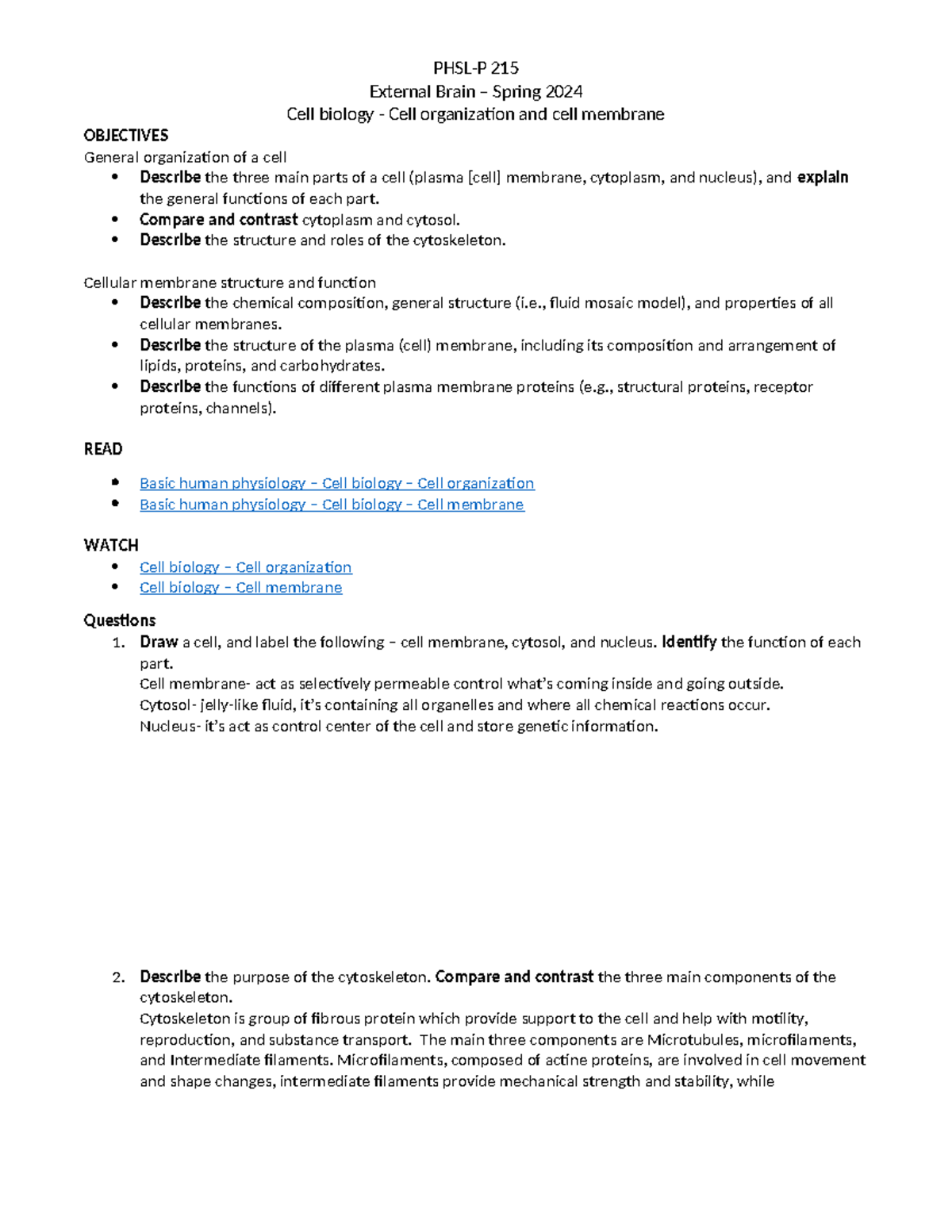 External brain - Cell biology - Cell organization and cell membrane ...