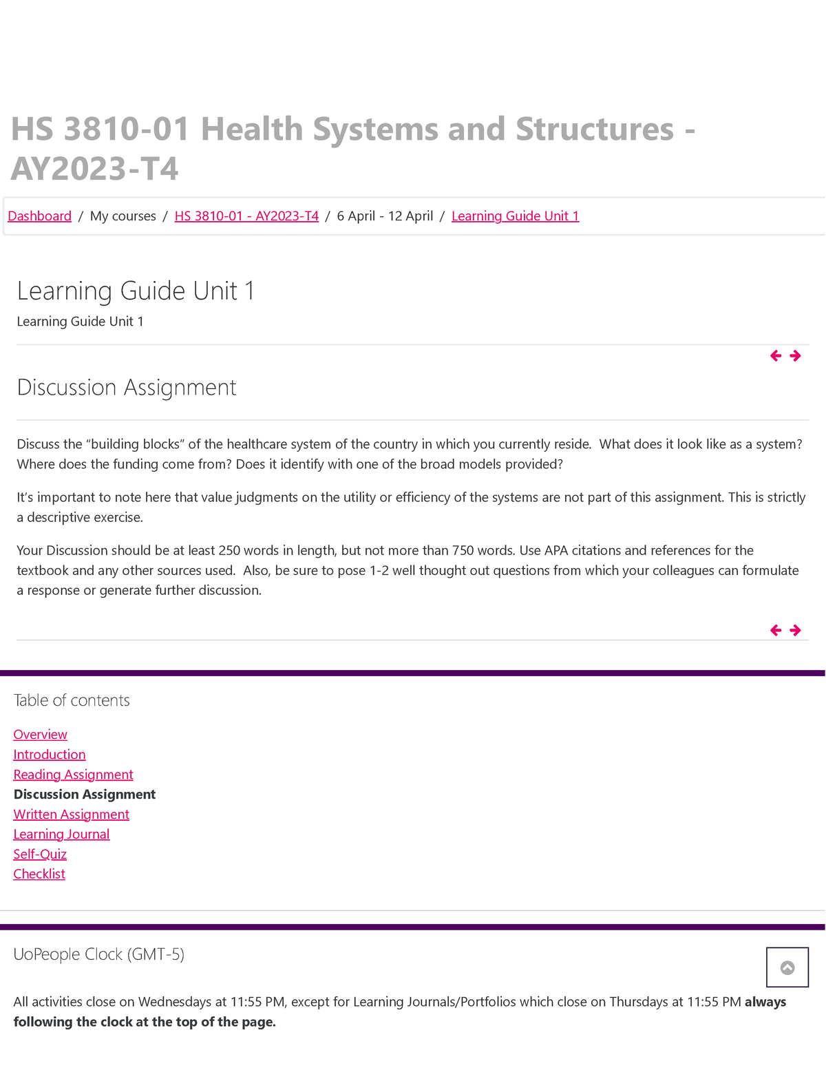 Learning Guide Unit 1 Discussion Assignment - HS 3810-01 Health Systems ...