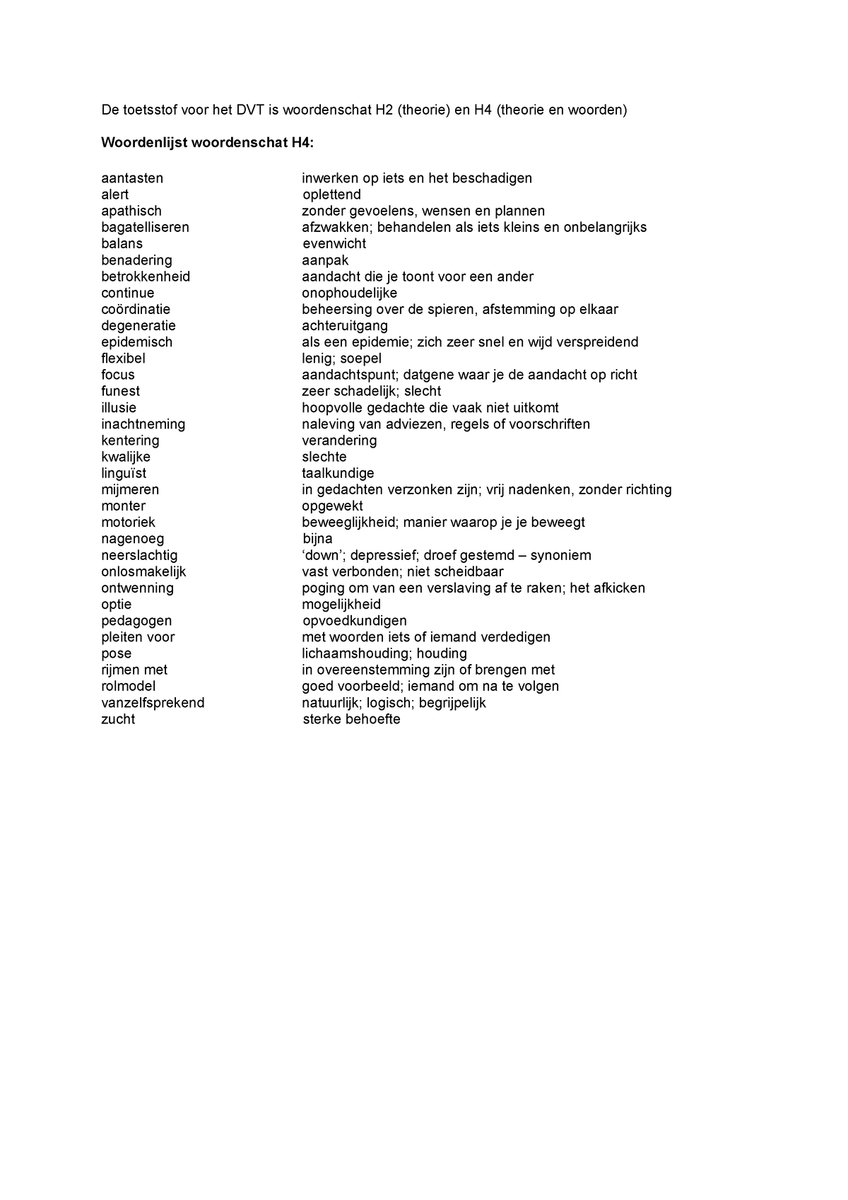 Woordenlijst Woordenschat H4 De Toetsstof Voor Het Dvt Is