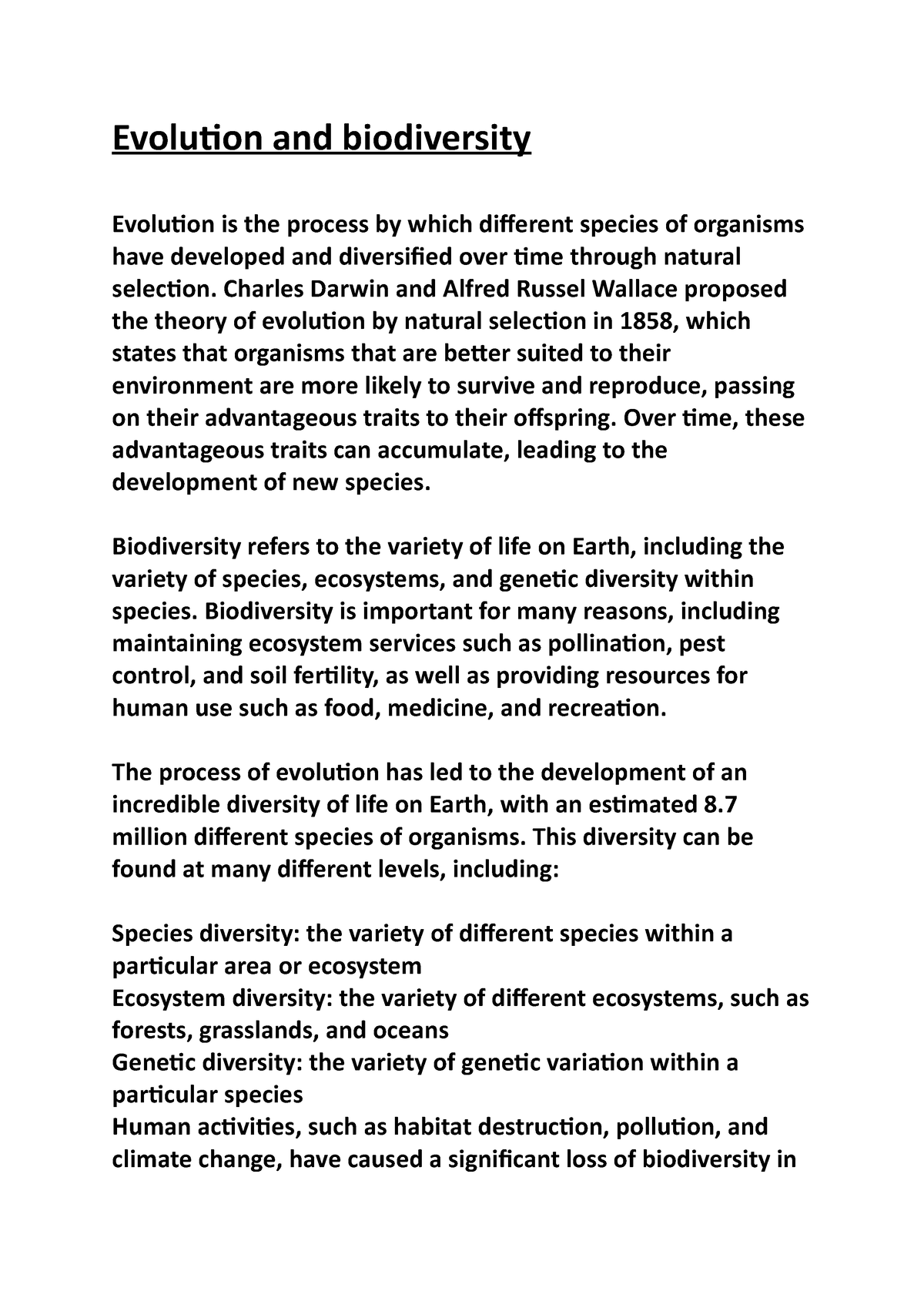 biodiversity and evolution essay