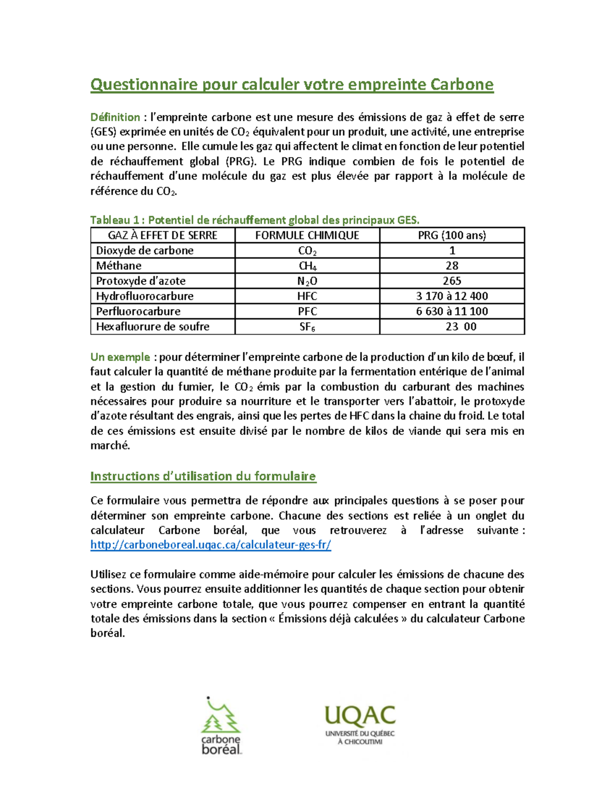 Labo 2 Questionnaire Empreinte Carbone V Questionnaire pour calculer
