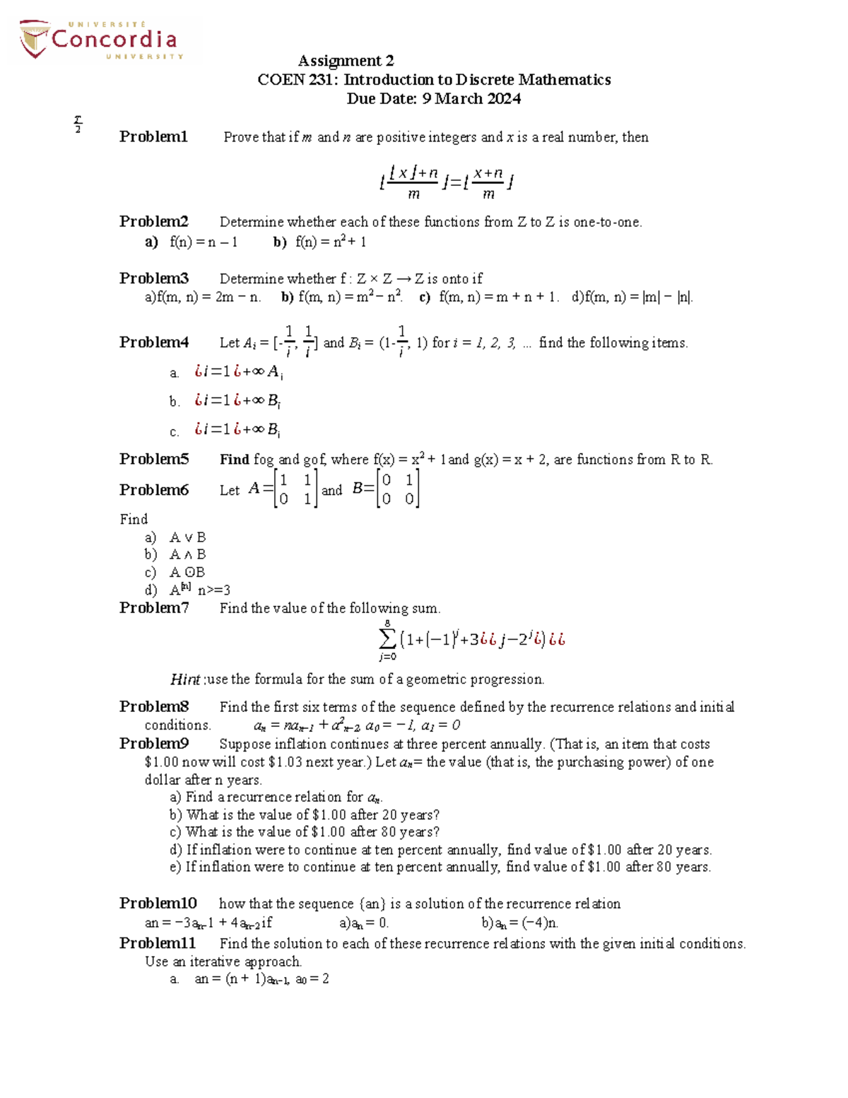 math t assignment sem 1