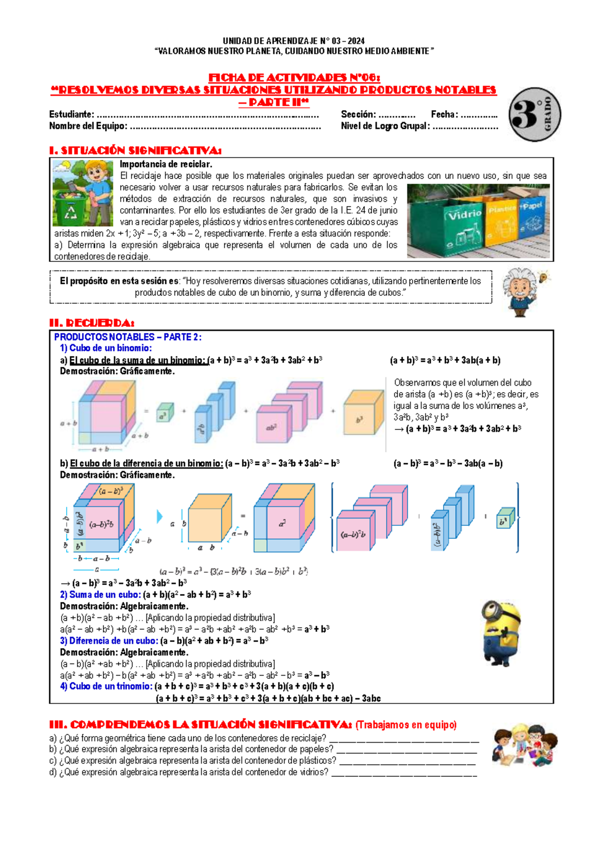 Ficha 6-3ERO-UA3-2024 - UNIDAD DE APRENDIZAJE N° 0 3 – 2024 “VALORAMOS ...